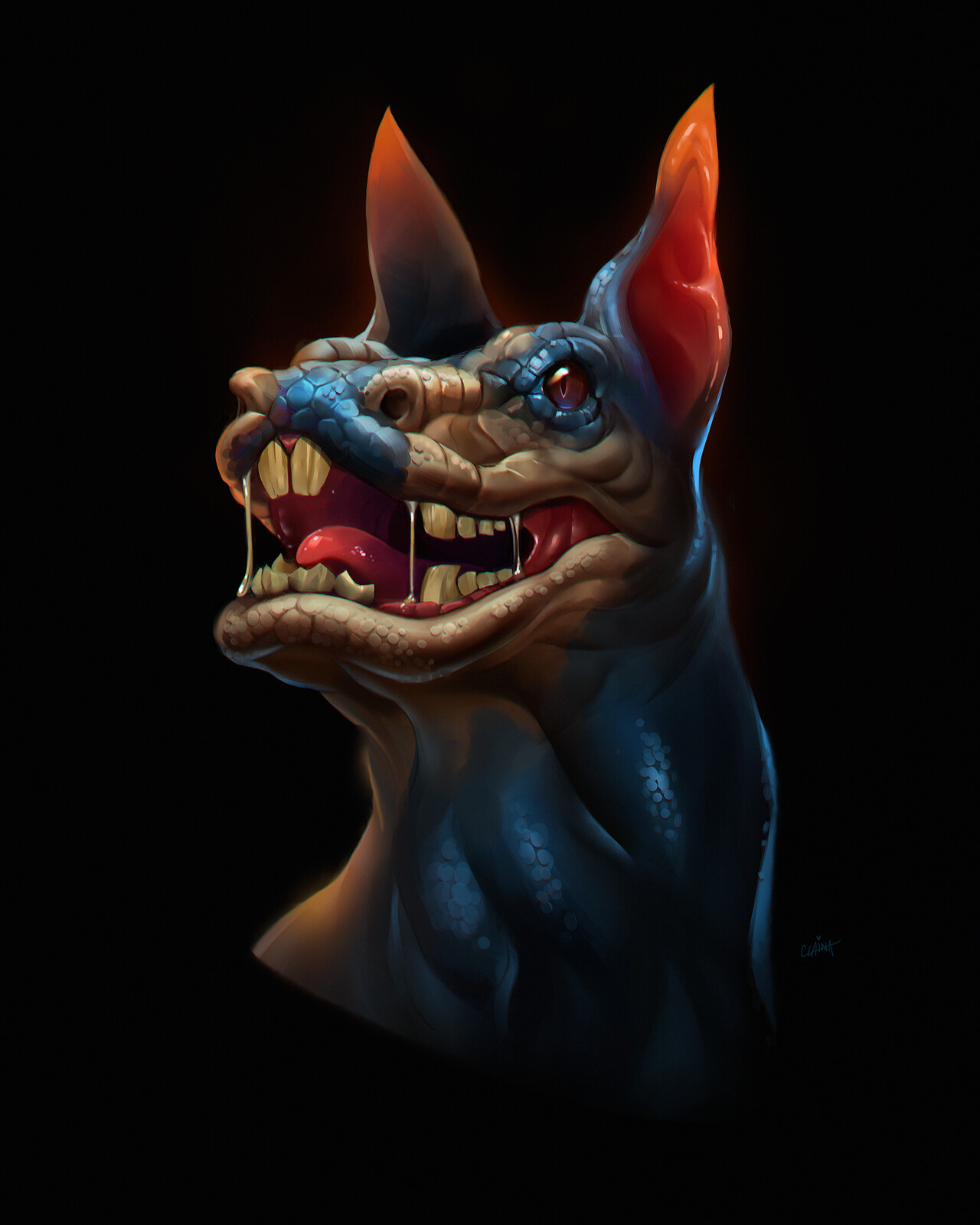 Komodo Dragon merged with rodent teeth and dog