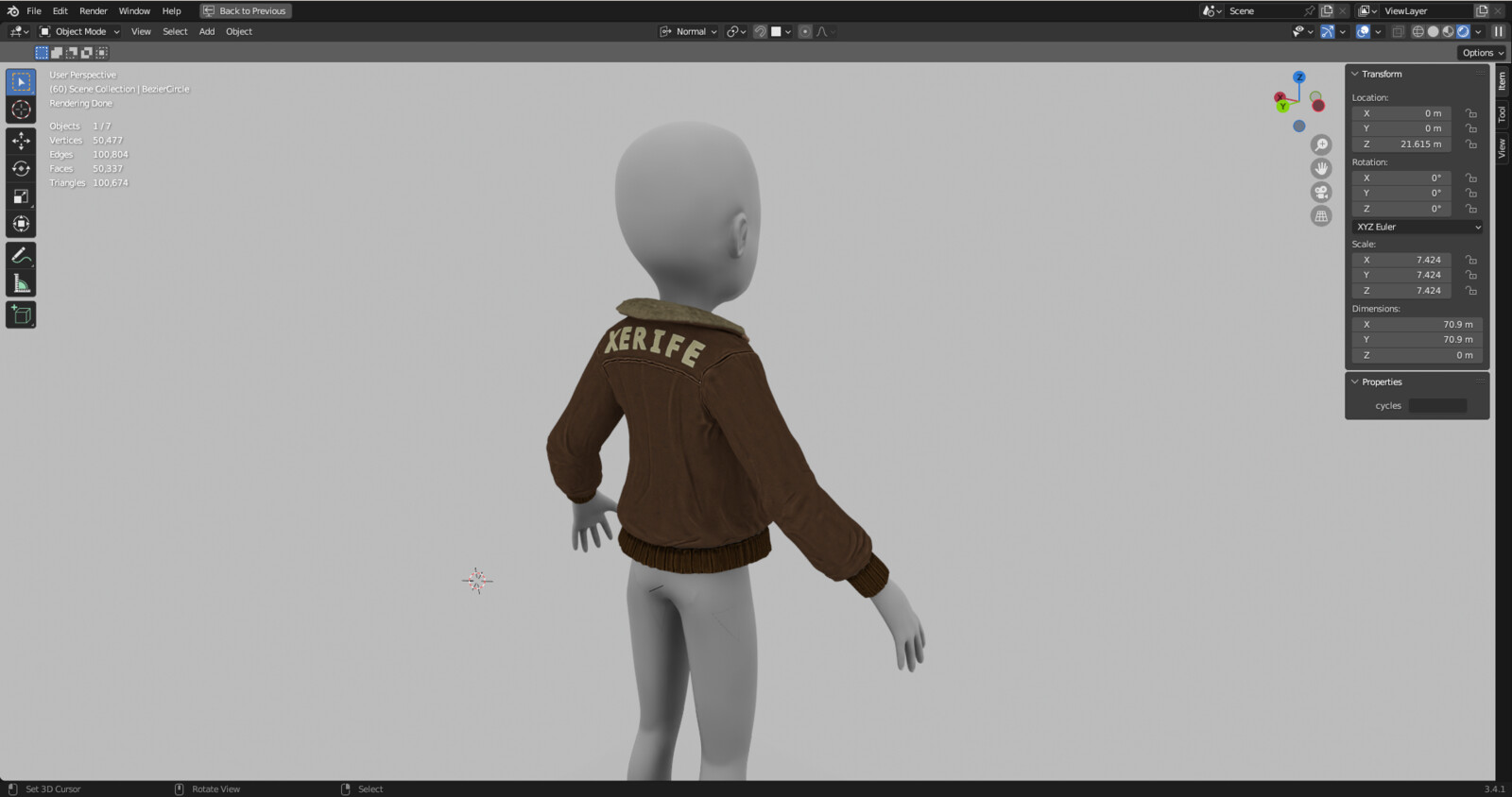 Back view of high poly model of the jacket.