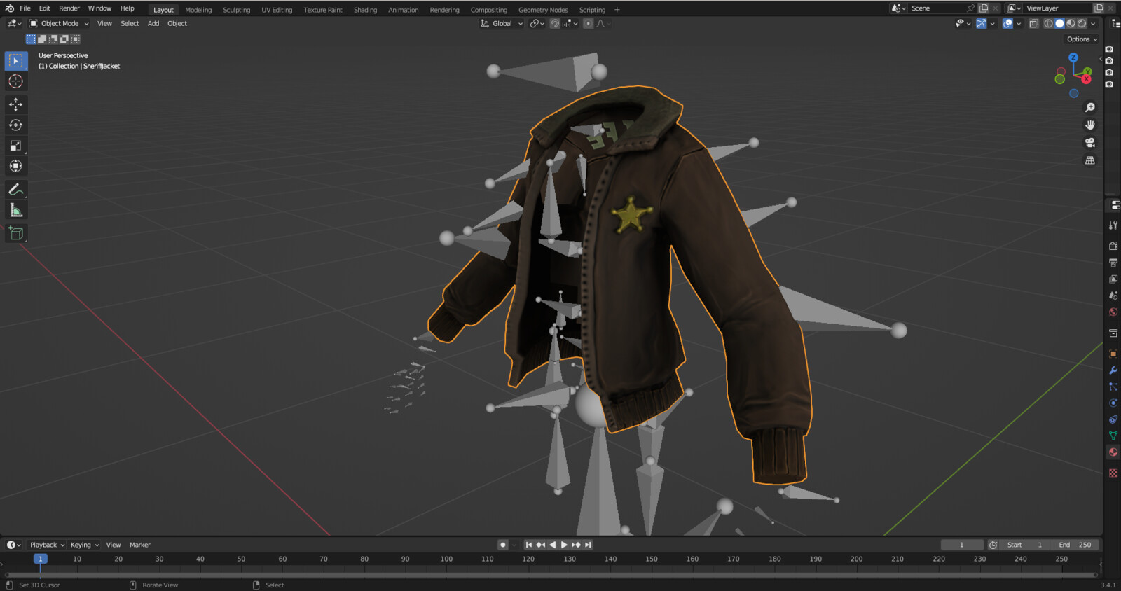 Front view of low poly model with texture baked and ready to export to Unity and create the UMA recipe.