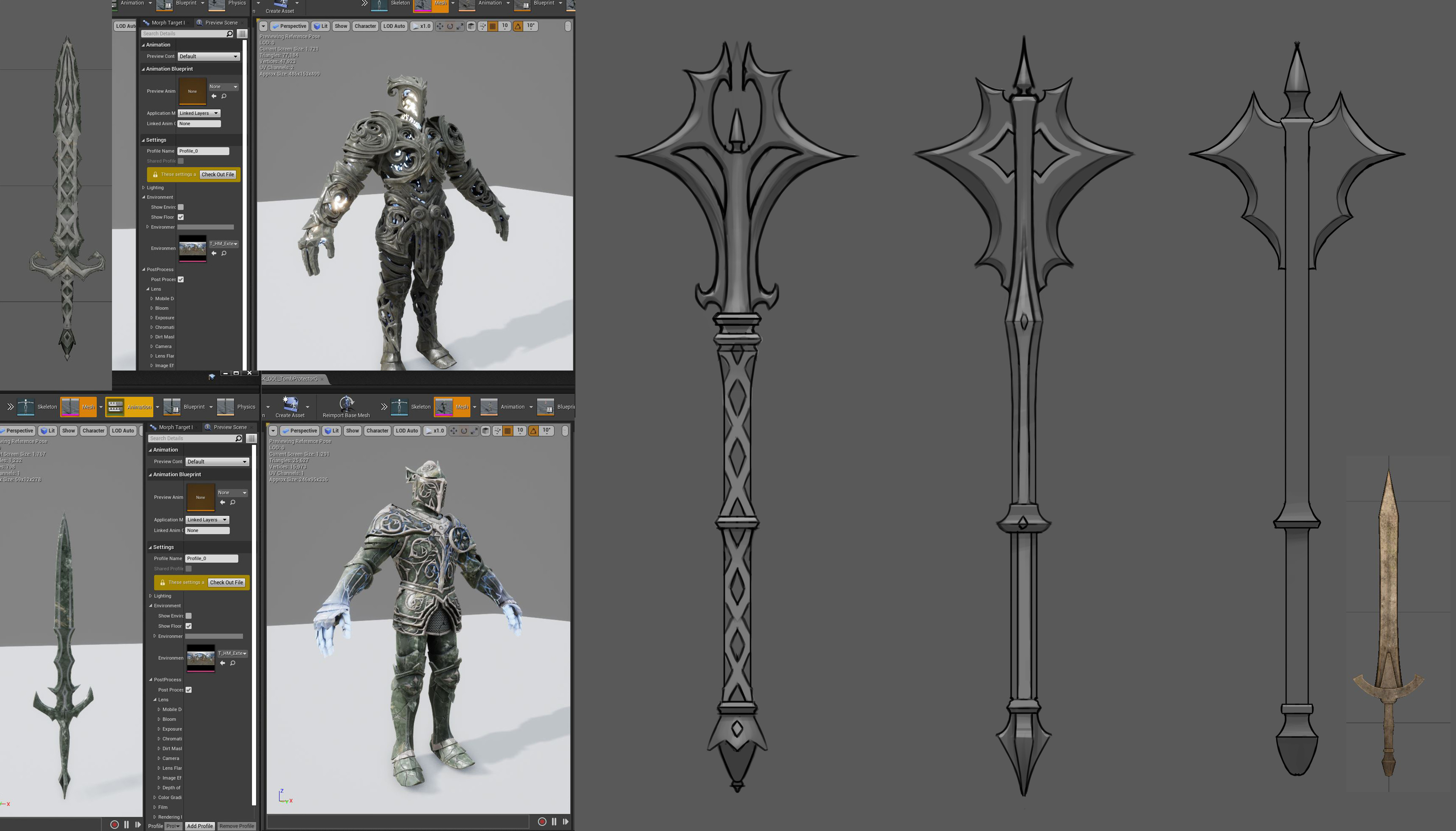 concepts for Maces using the Gringott Guardian's sword and the other guardians as reference.