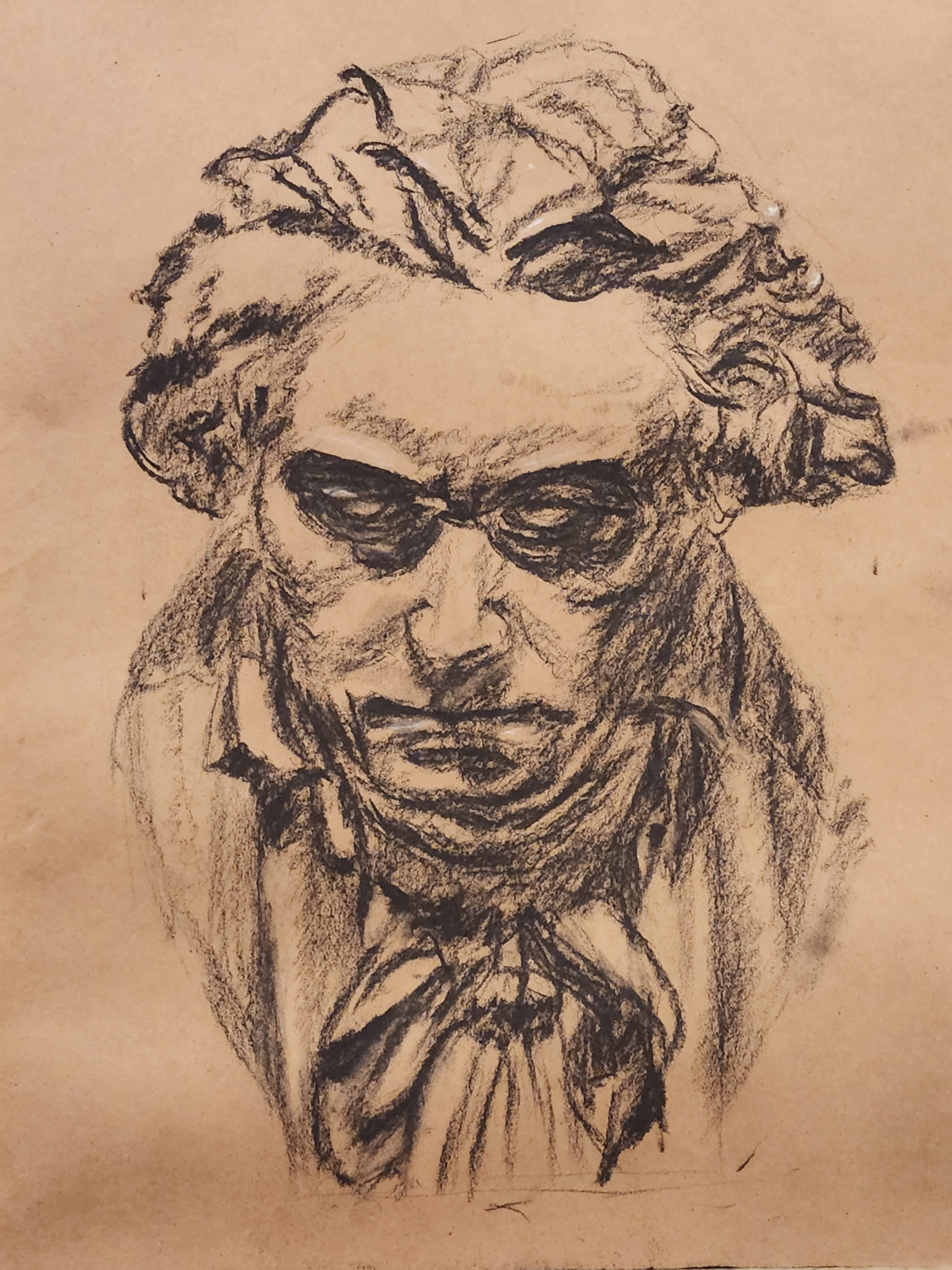 Beethoven. Vine charcoal. About 18x30 i think. For school.