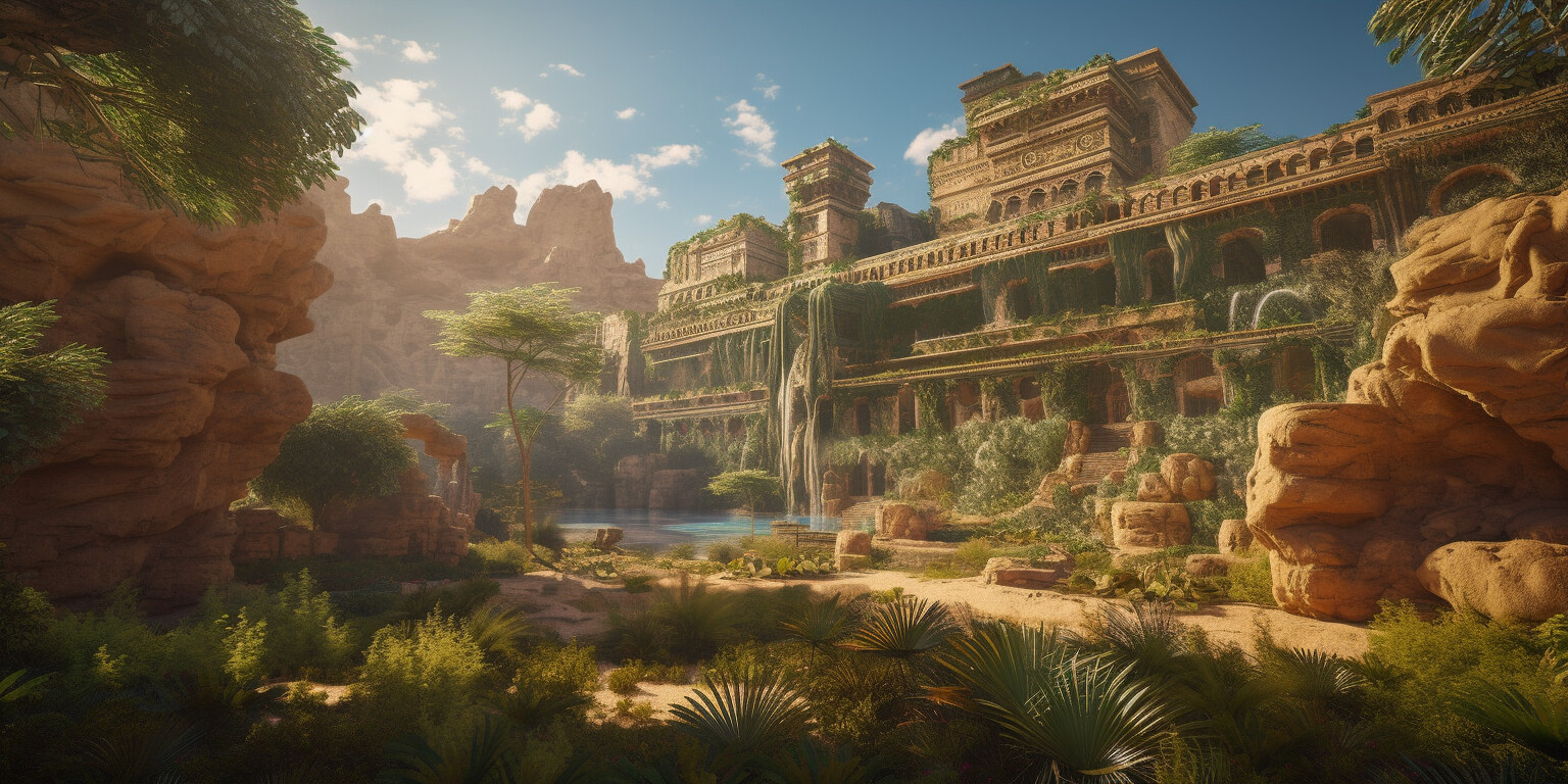 ArtStation Hanging Garden of Babylon in oasis