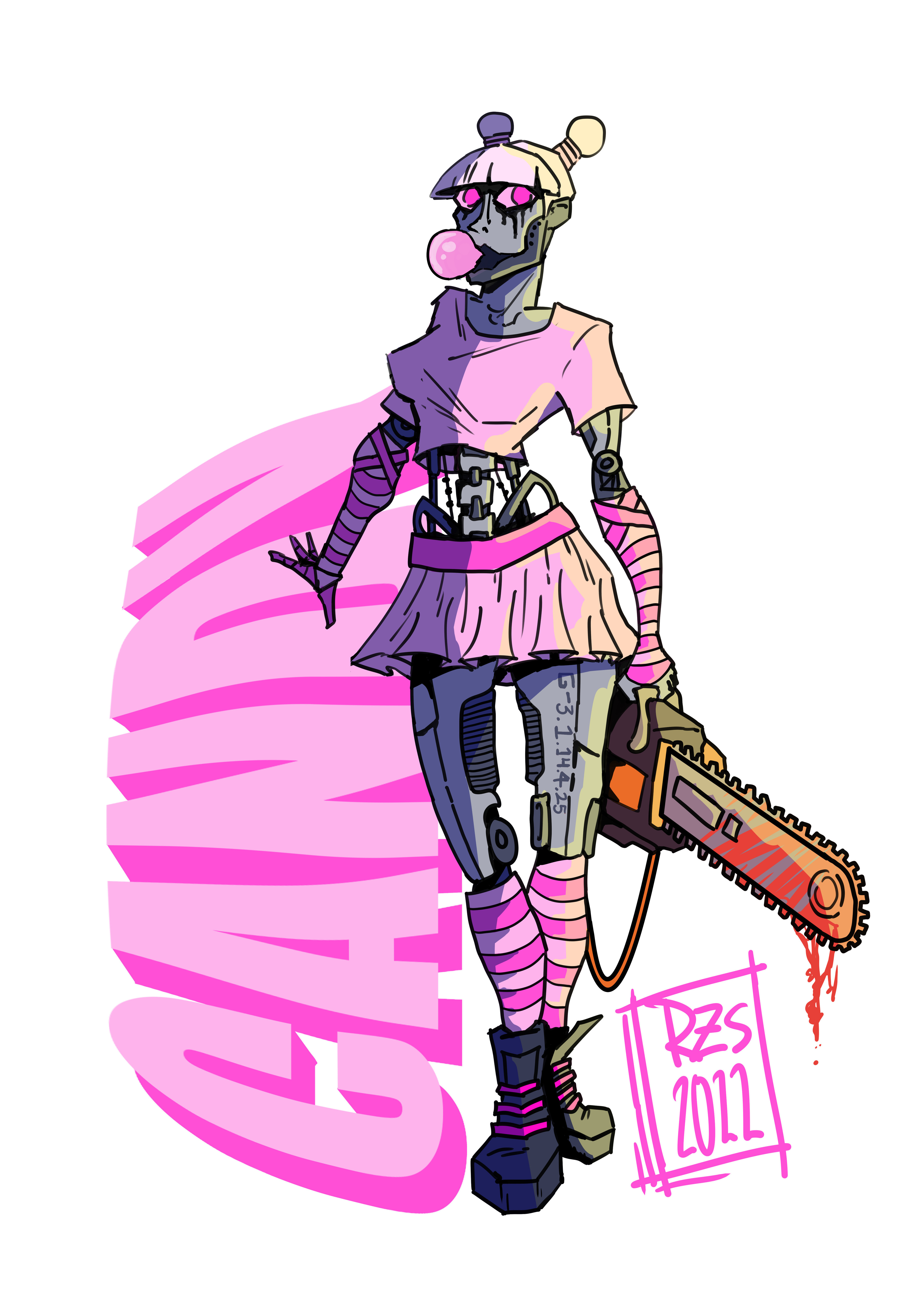 Candy. An ex-military robot whose retiring operation malfunctioned. Instead of fighting wars, she now fights monsters.