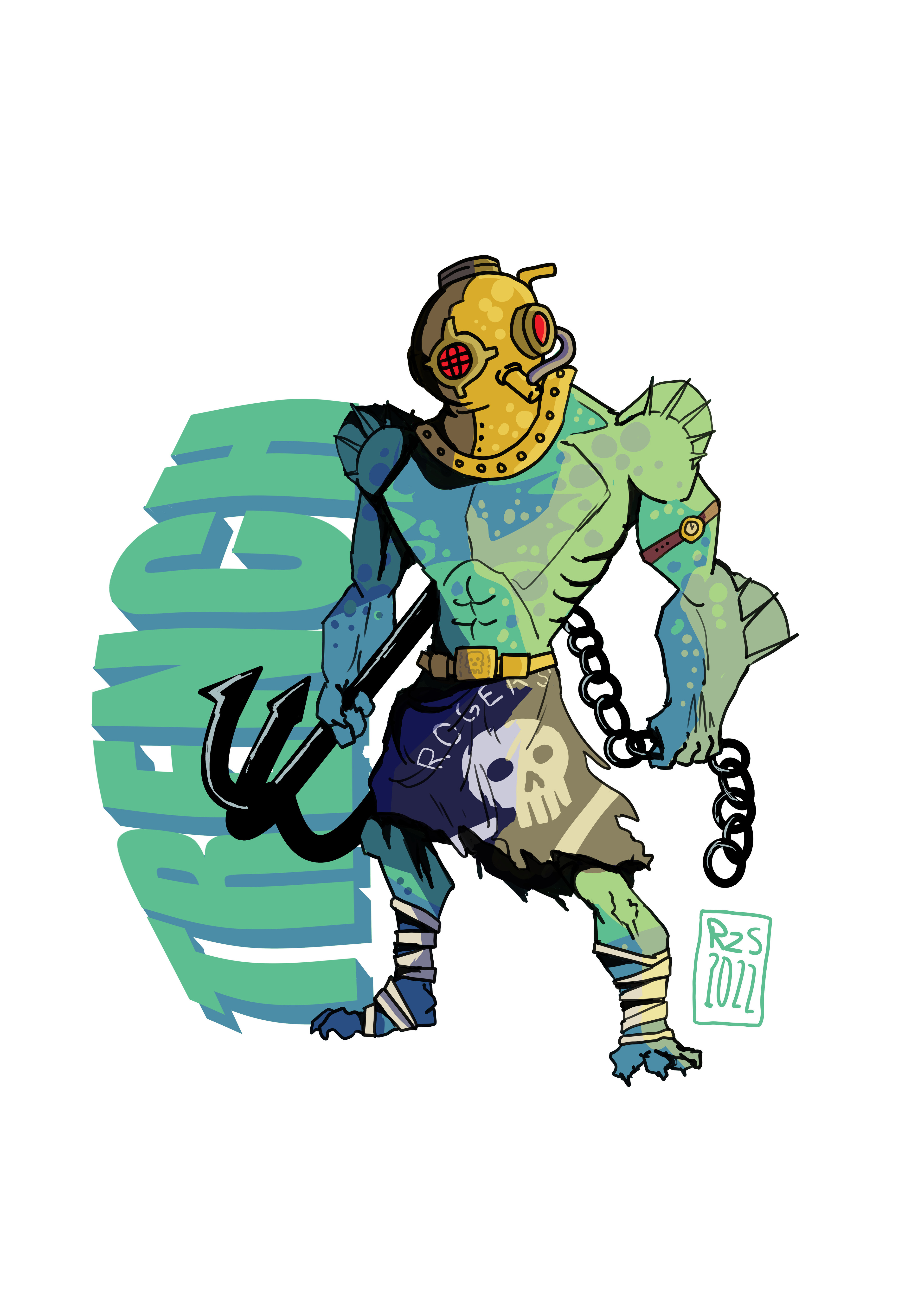 Trench. A fish-person, subject to much discrimination by other races. Trench started slaying sea creatures to provide food for his colony in the slums.