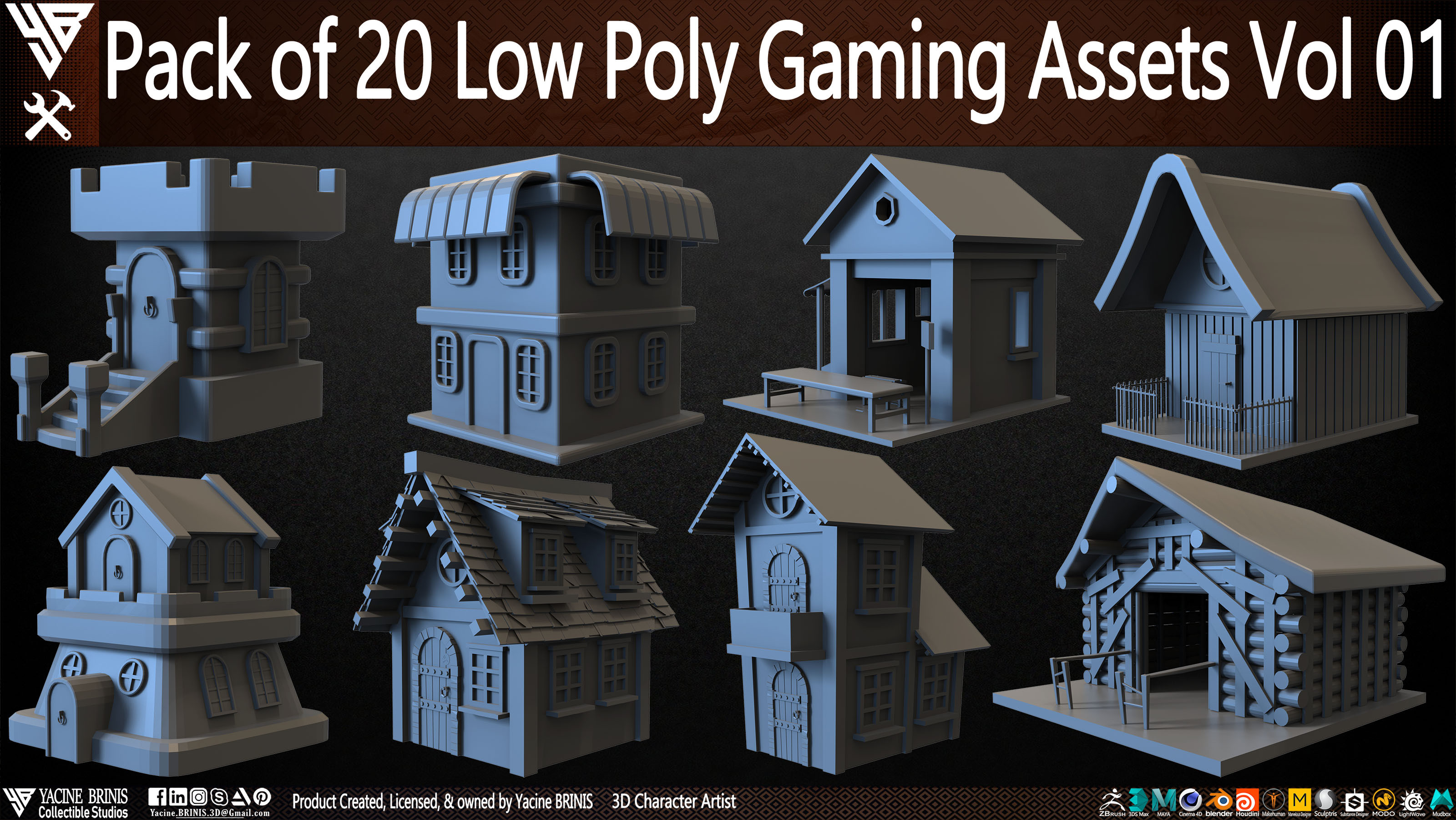 20 Low Poly Gaming Assets Volume 01 Sculpted By Yacine BRINIS Set 01