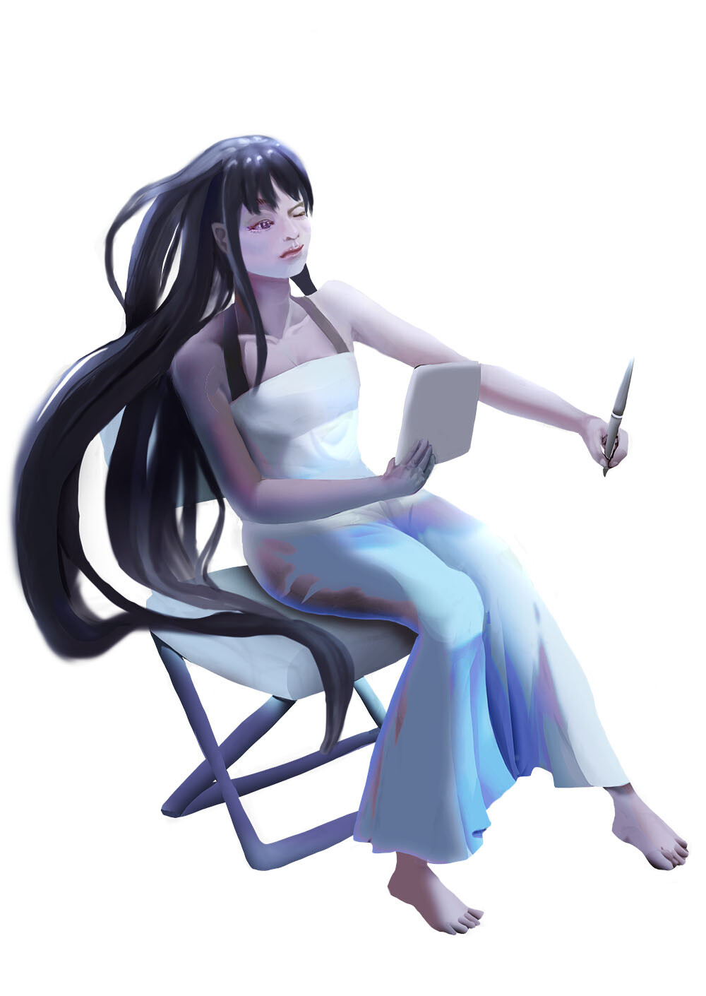 ArtStation Girl sitting on chair, drawing