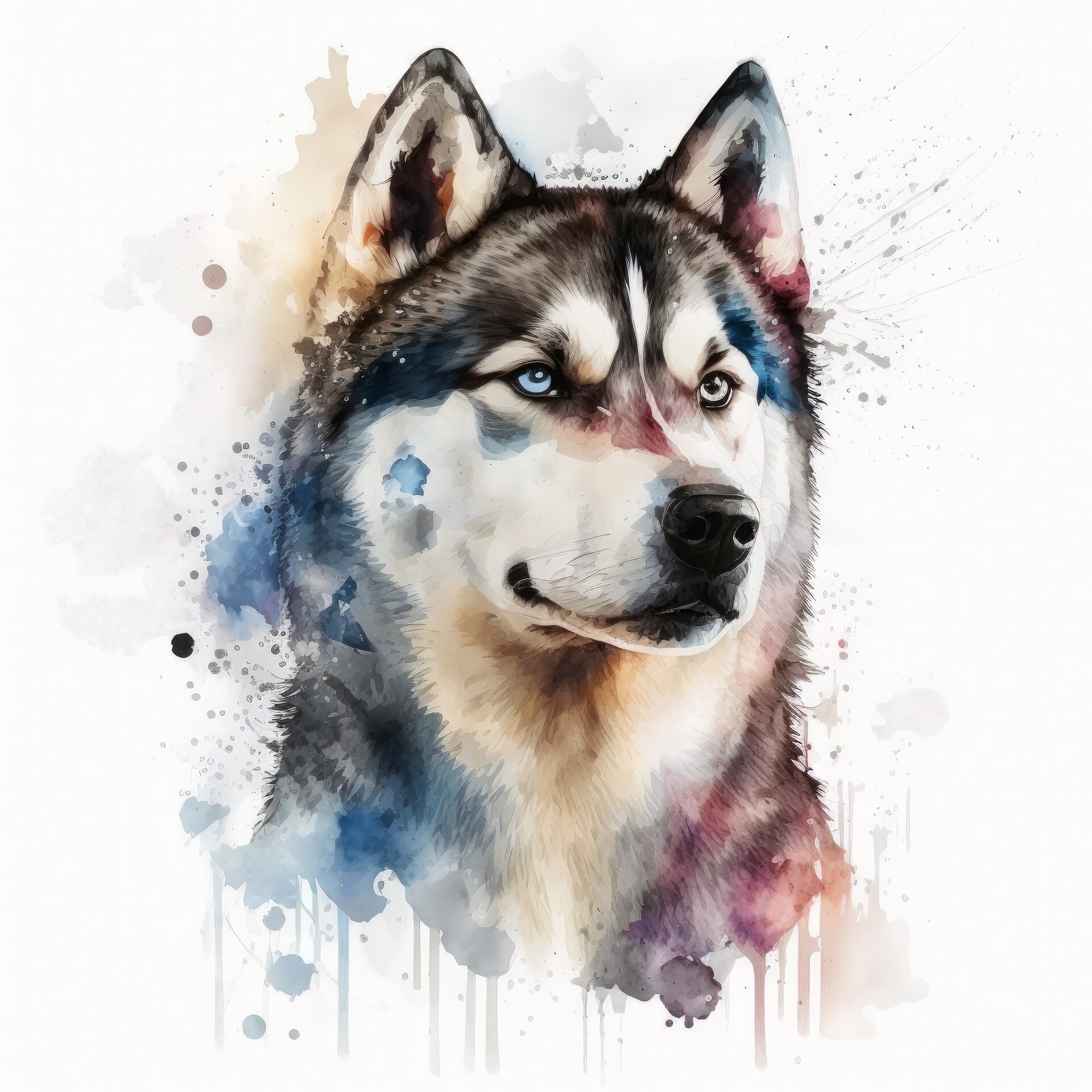 ArtStation - Husky Dog Portrait Watercolor Painting