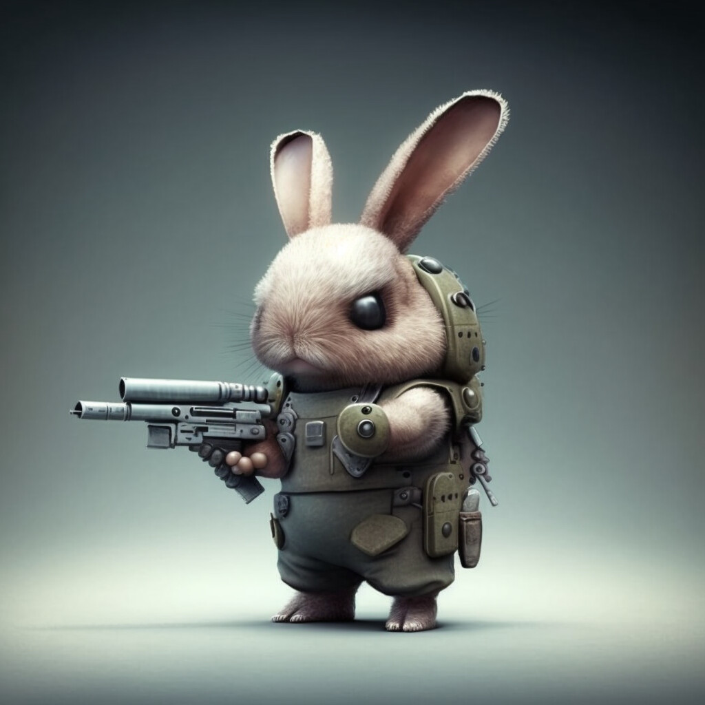 Artstation cute humanoid rabbit creatures adult with gun