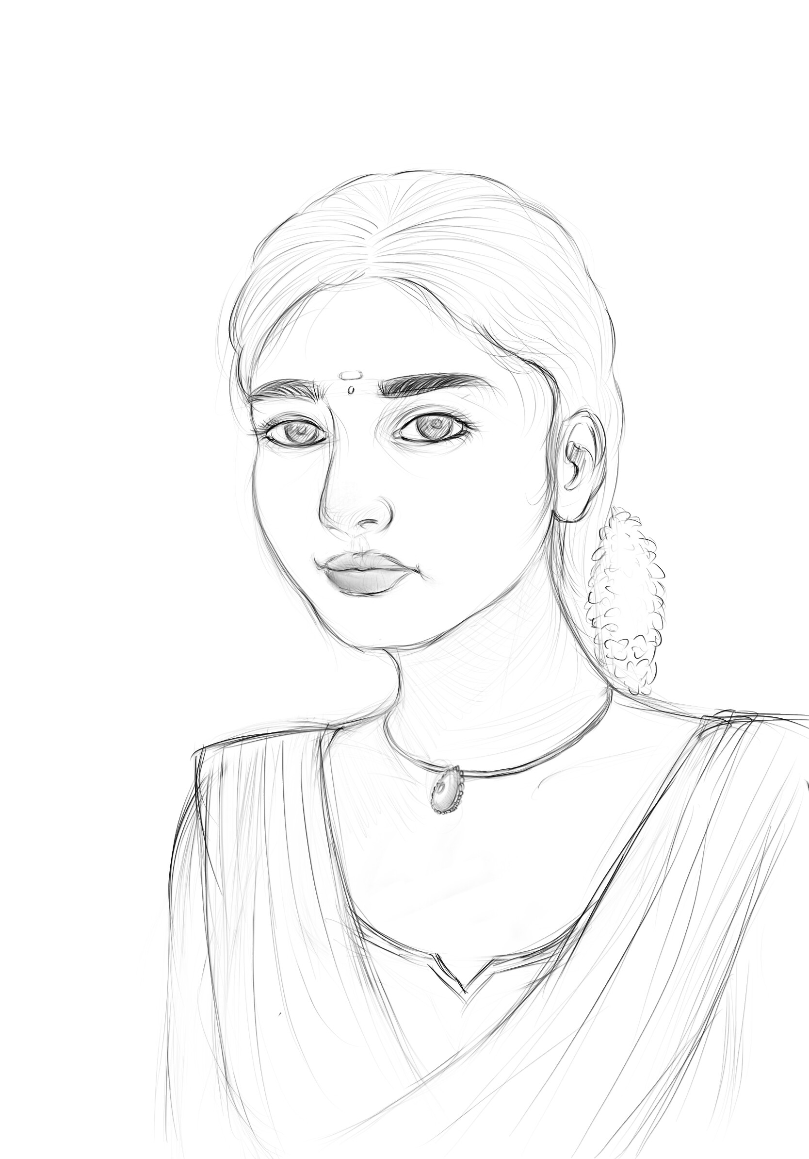 ArtStation - Portrait line sketch Tamil girl