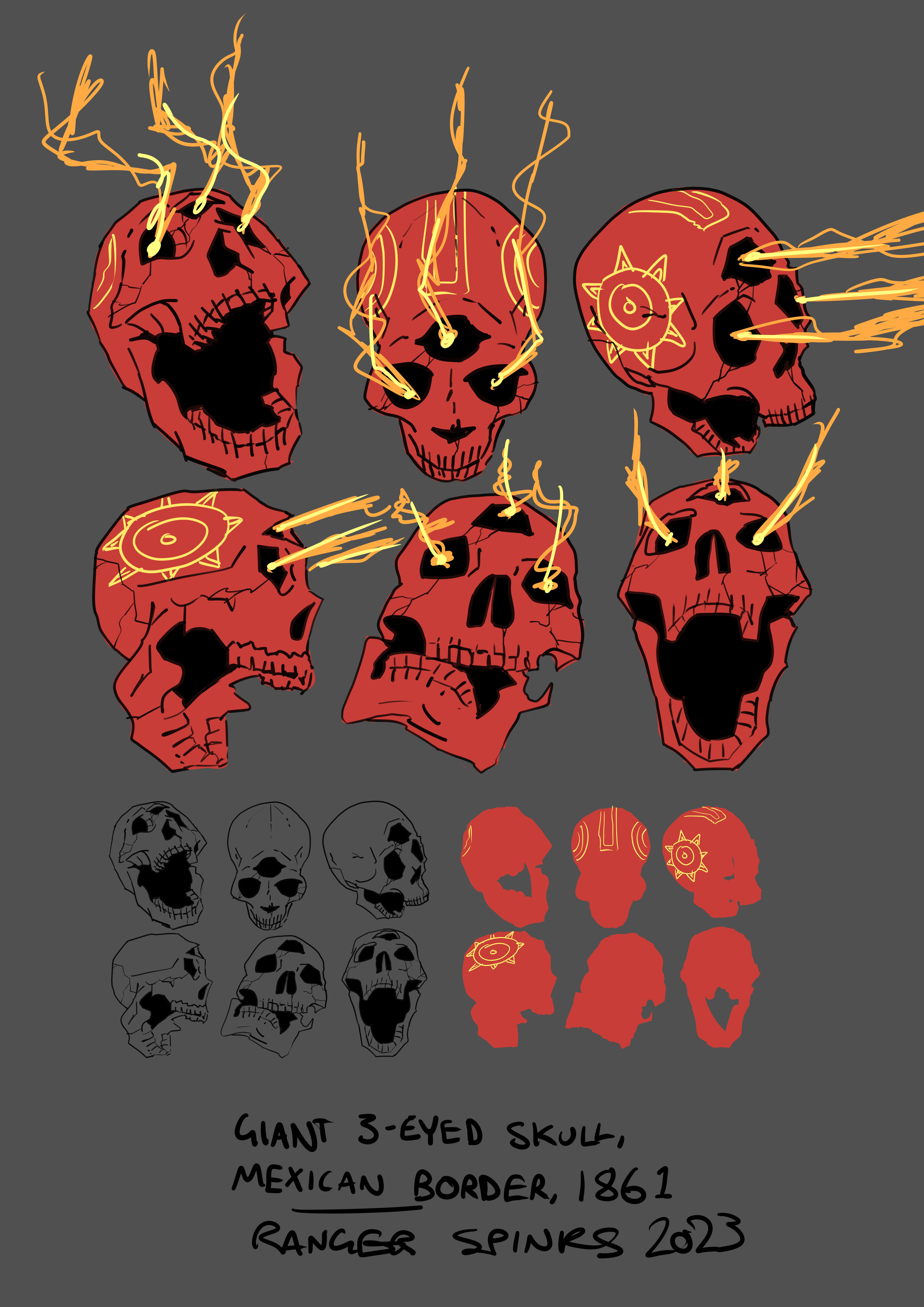 Found a cool series of skull drawings on the internet and decided to draw some of the gunslinger cat's enemies.