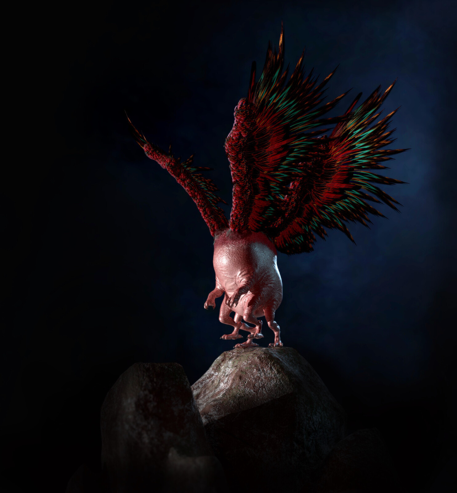 帝江 DI JIANG 
The "Western Mountain Classics · The Three Western Classics" records: 
" On the west side of Tianshan Mountains, there is a divine bird shaped like a yellow cloth pocket, red as a red fire, with six feet and four wings. It doesn’t have ears, 