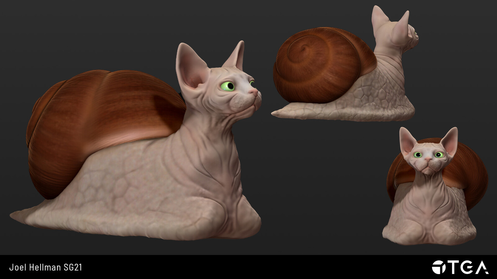 An assignment where we were tasked to sculpt a hybrid creature. I did a sphynx/snail-hybrid. The assignment were more of a warm up after summerbreak and I focused mainly on having fun with it. This was also the first time I used polypaint in ZBrush.