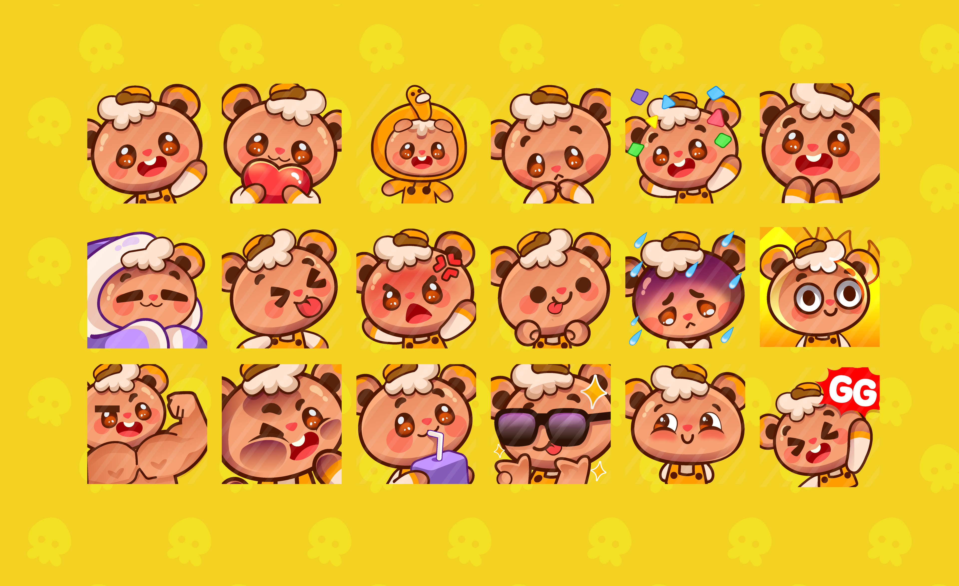 Tico emotes for our community on Twitch and Discord, made in Procreate and Adobe Illustrator