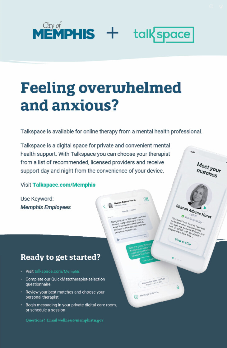Graphic for HR and the city's partnership with Talkspace