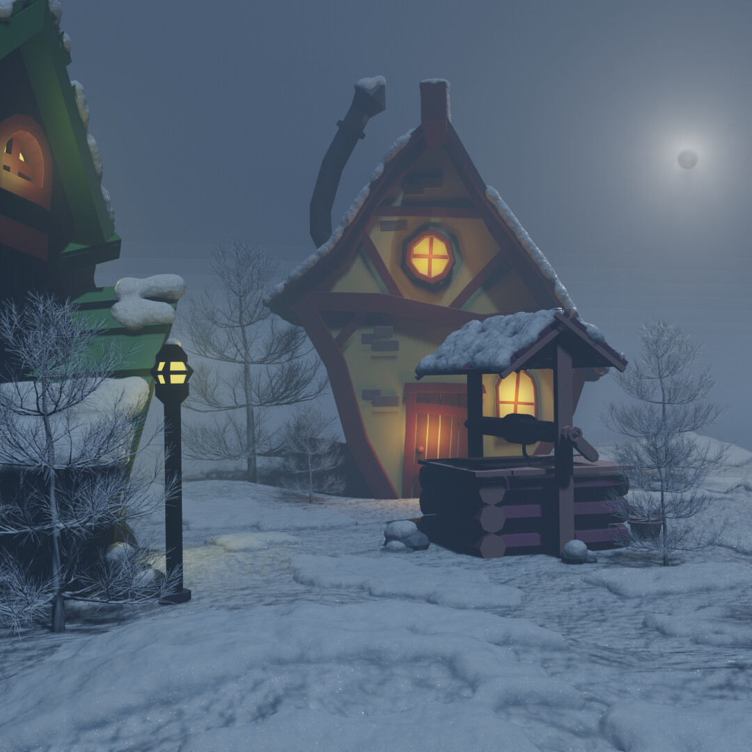 ArtStation - SnowTown_Study_Blender