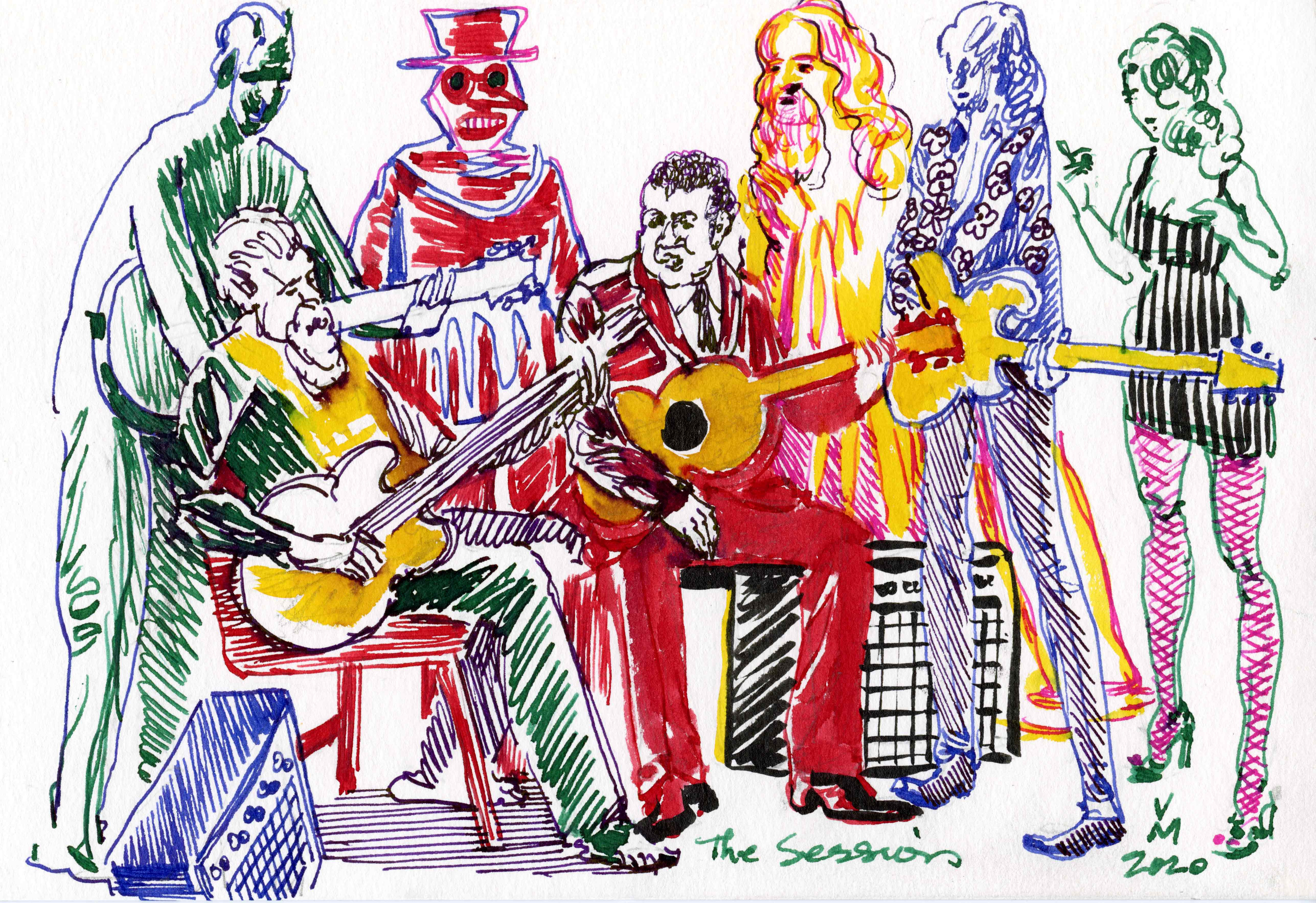 THE SESSION, 7X10 Inches, pen and ink on archival paper, 2020.