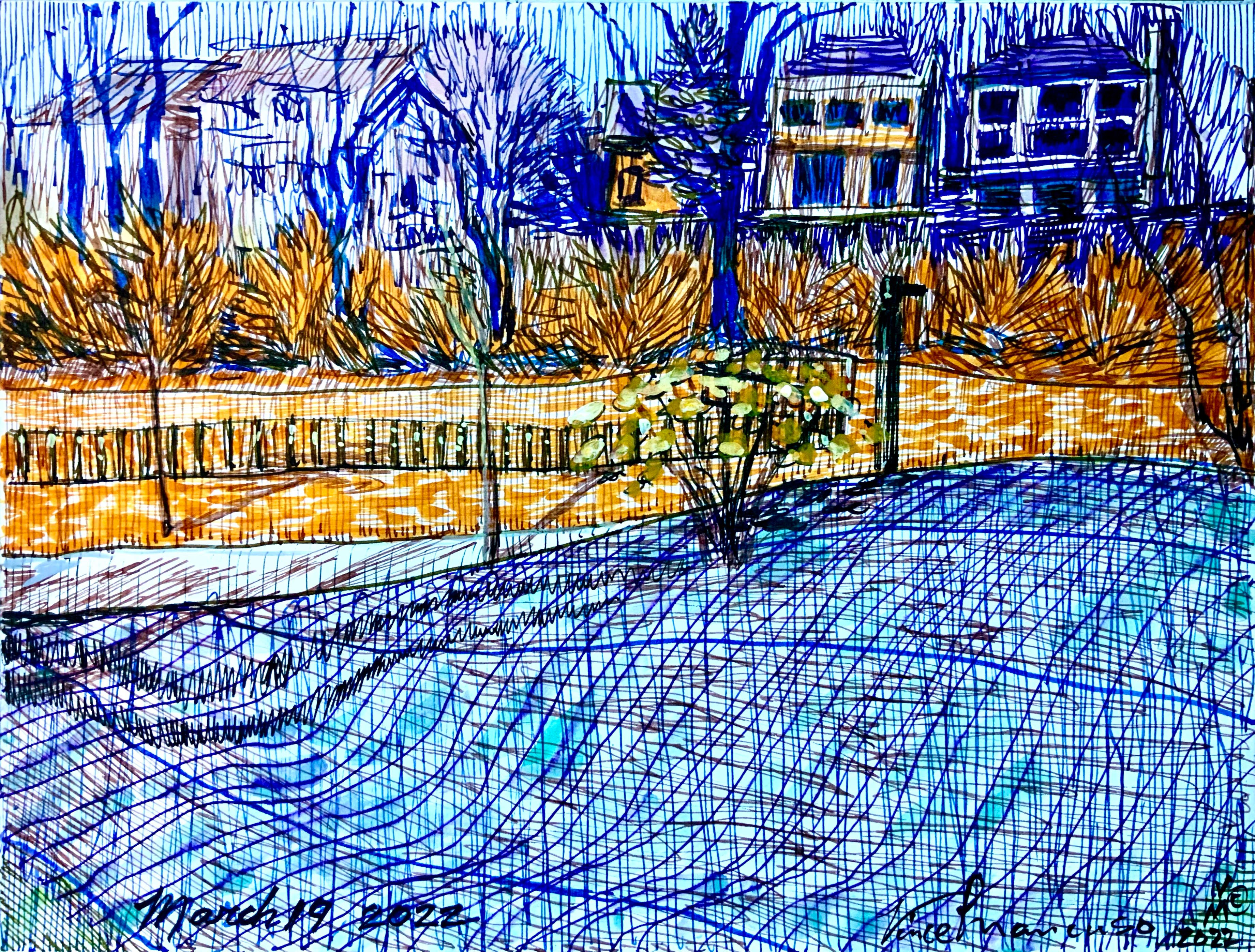 ON LOCATION, 11X8.5 Inches, pen and ink on archival paper, 2022.