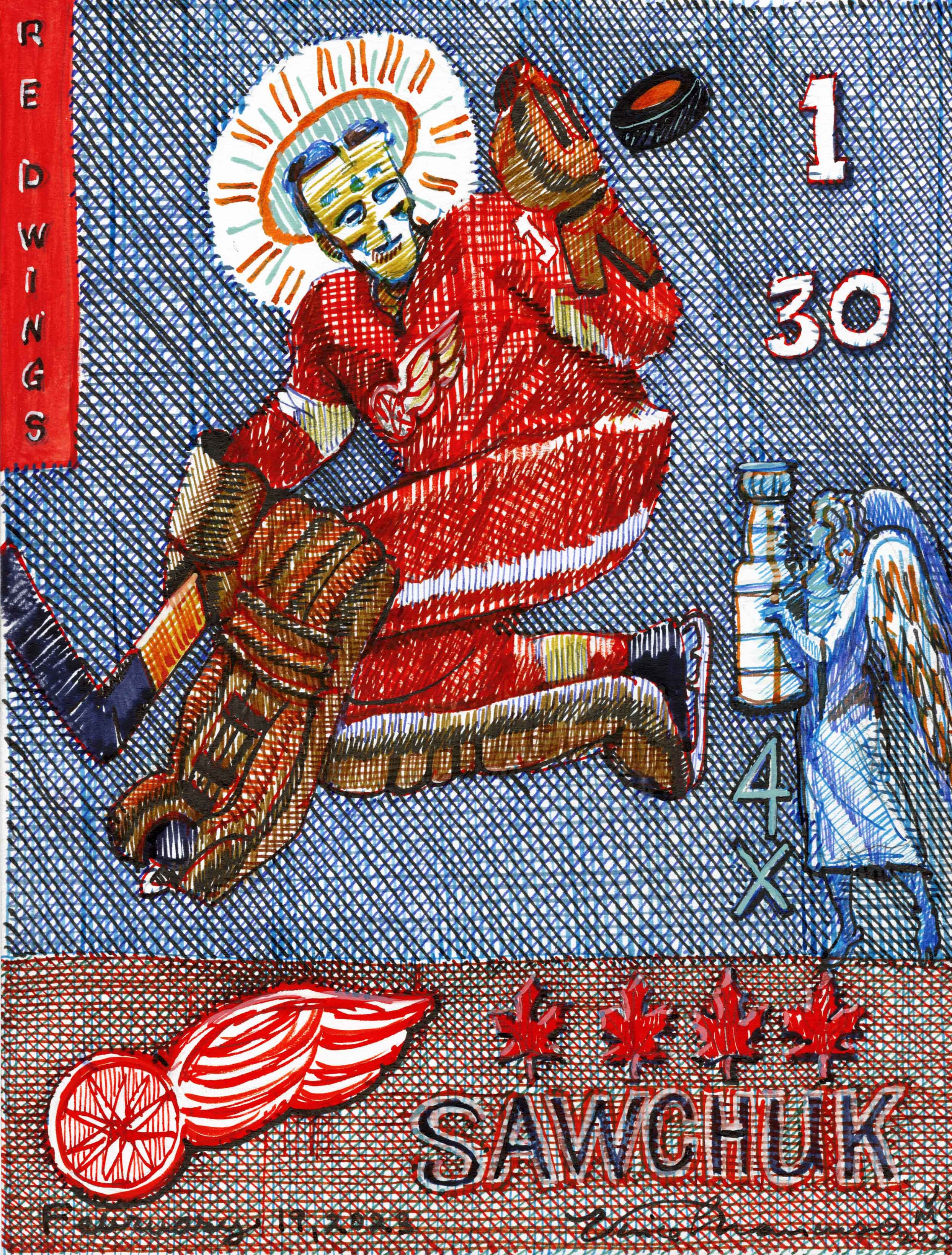 SAWCHUK, 11X8.5 Inches, pen and ink and on archival paper, 2022.