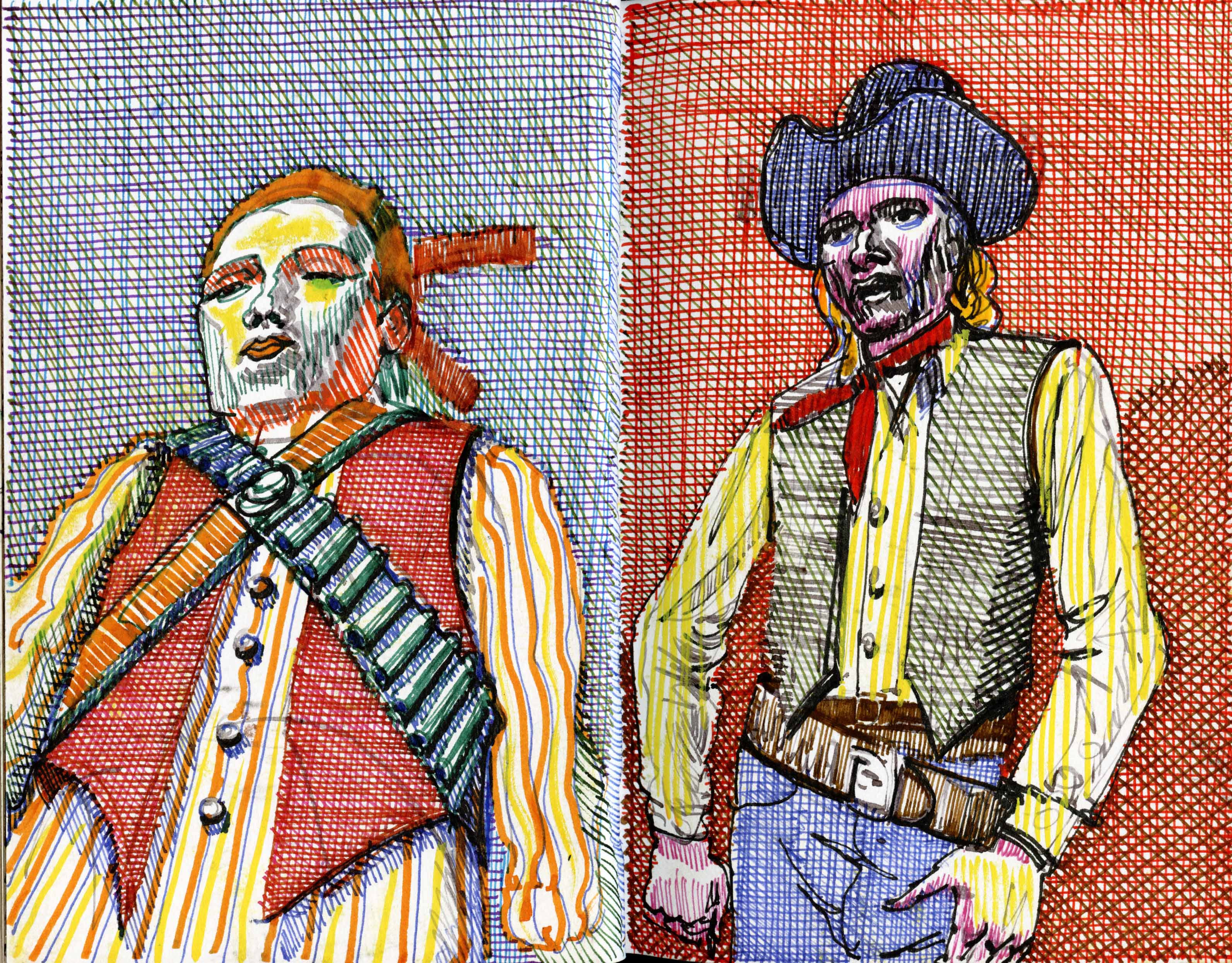 FEBRUARY 13, 2023. Size is 6X9 inches. WESTERNS in fountain pen ink.