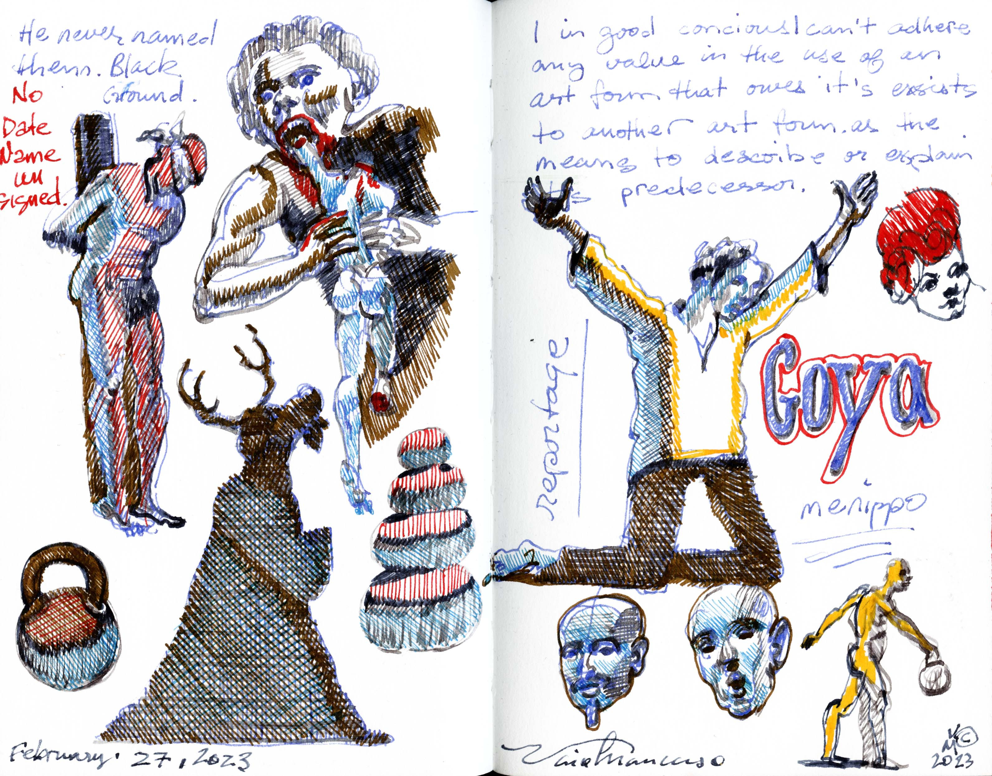 FEBRUARY 27, 2023. Size is 6X9 inches. GOYA, the Black paintings in fountain pen ink.