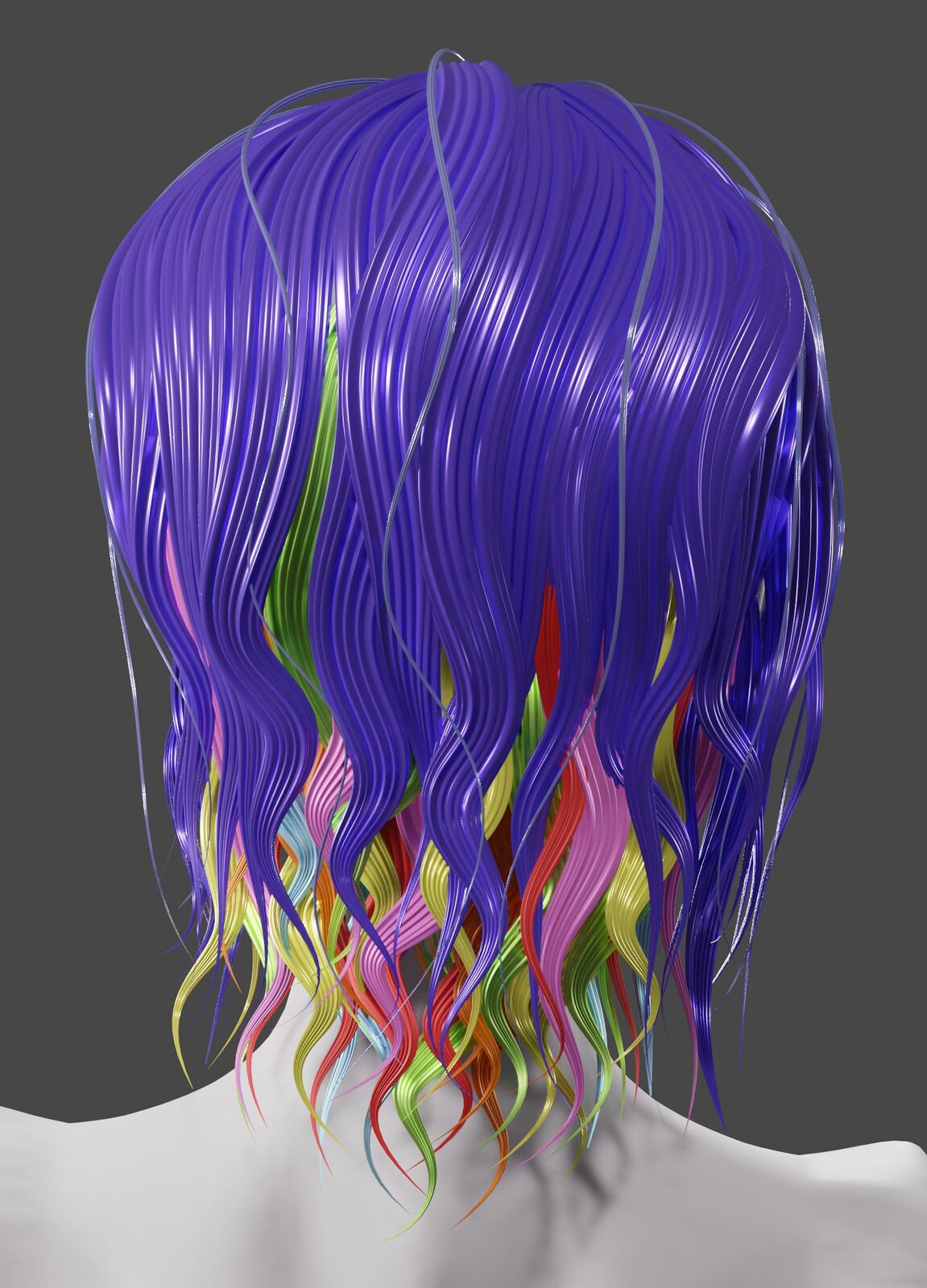 Colorful wavy hairstyle from the back