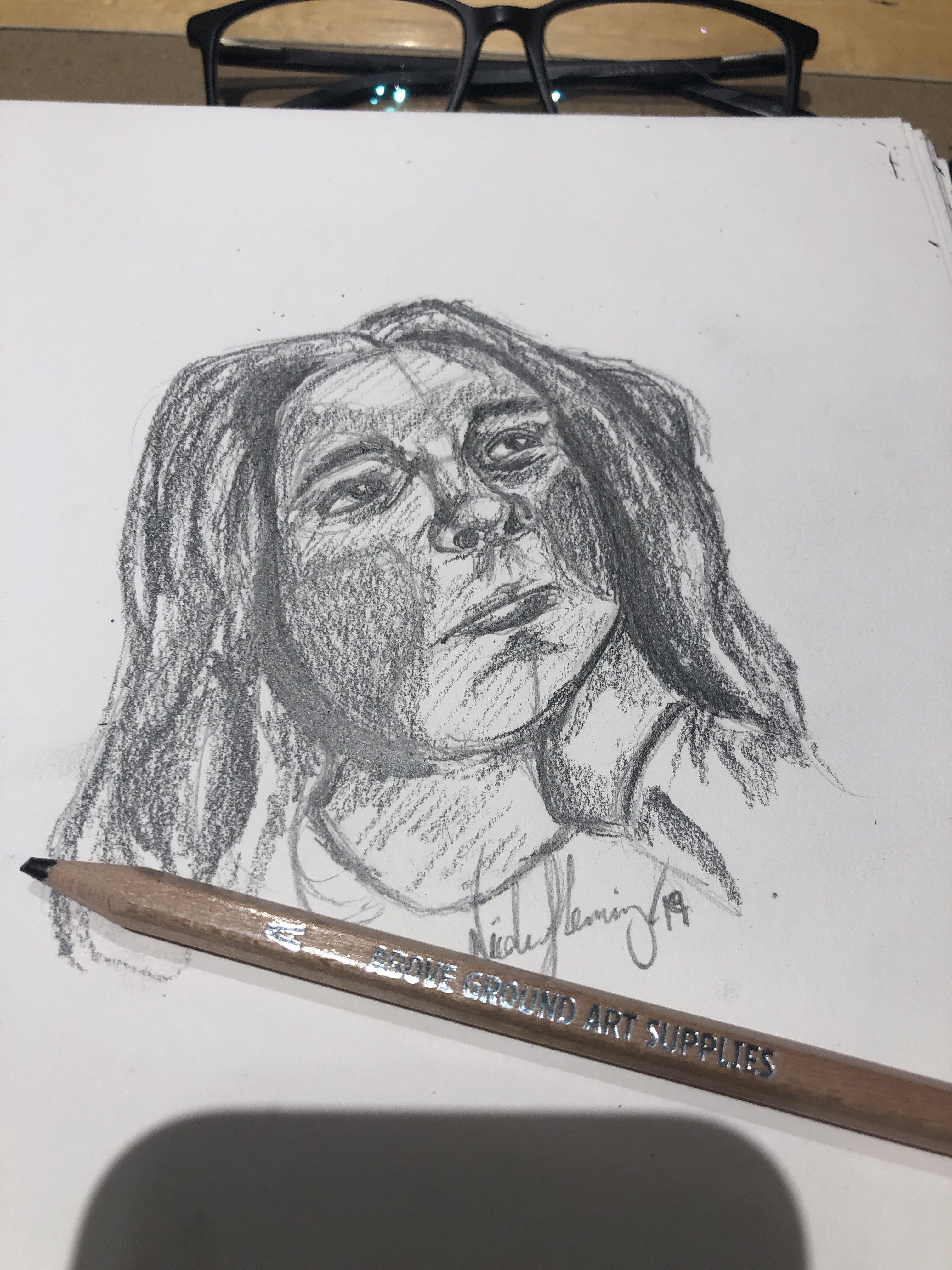 It started out as an hour sketch of how I wanted to position myself for the portrait. I wanted to do the same angle as Self Portrait I but different at the same time.