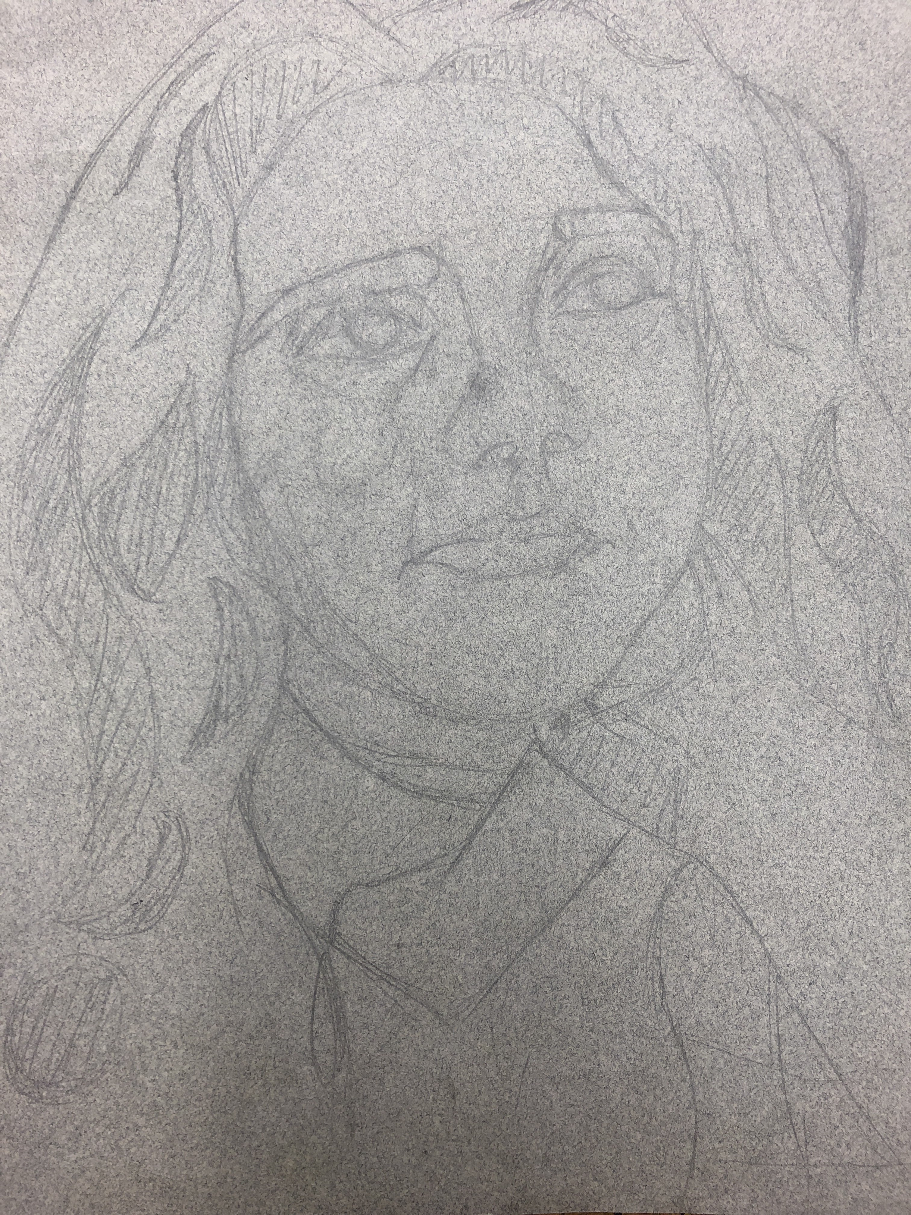 This was the first stage of the portrait. I used the Loomis method to help with perspective and proportion. As well as a really good reference photo.