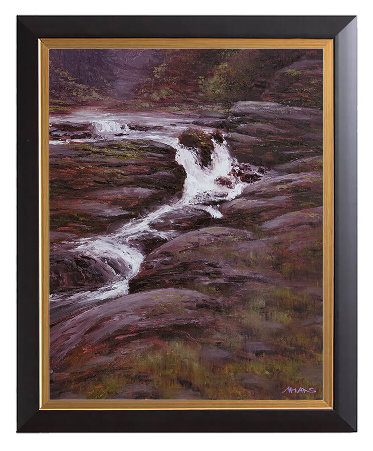 Waterfall - for sale 15.7 x 19.6" This one is for sale for € 520,-.  This is with a frame and shipping included.  It's painted on canvas on panel, is signed and varnished and is a unique item. It comes with a frame ready to be hanged