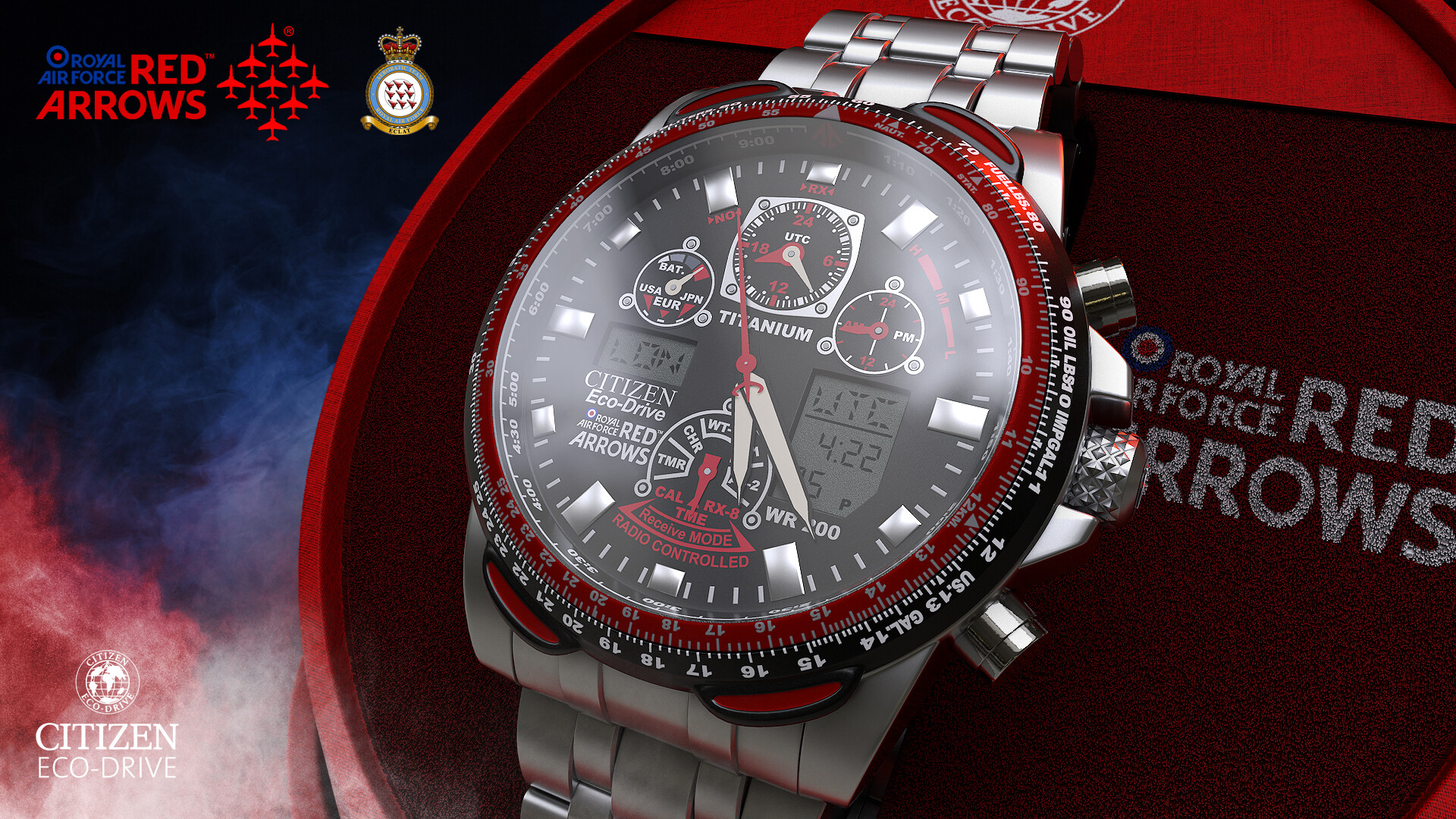 Citizen red online arrows titanium watch