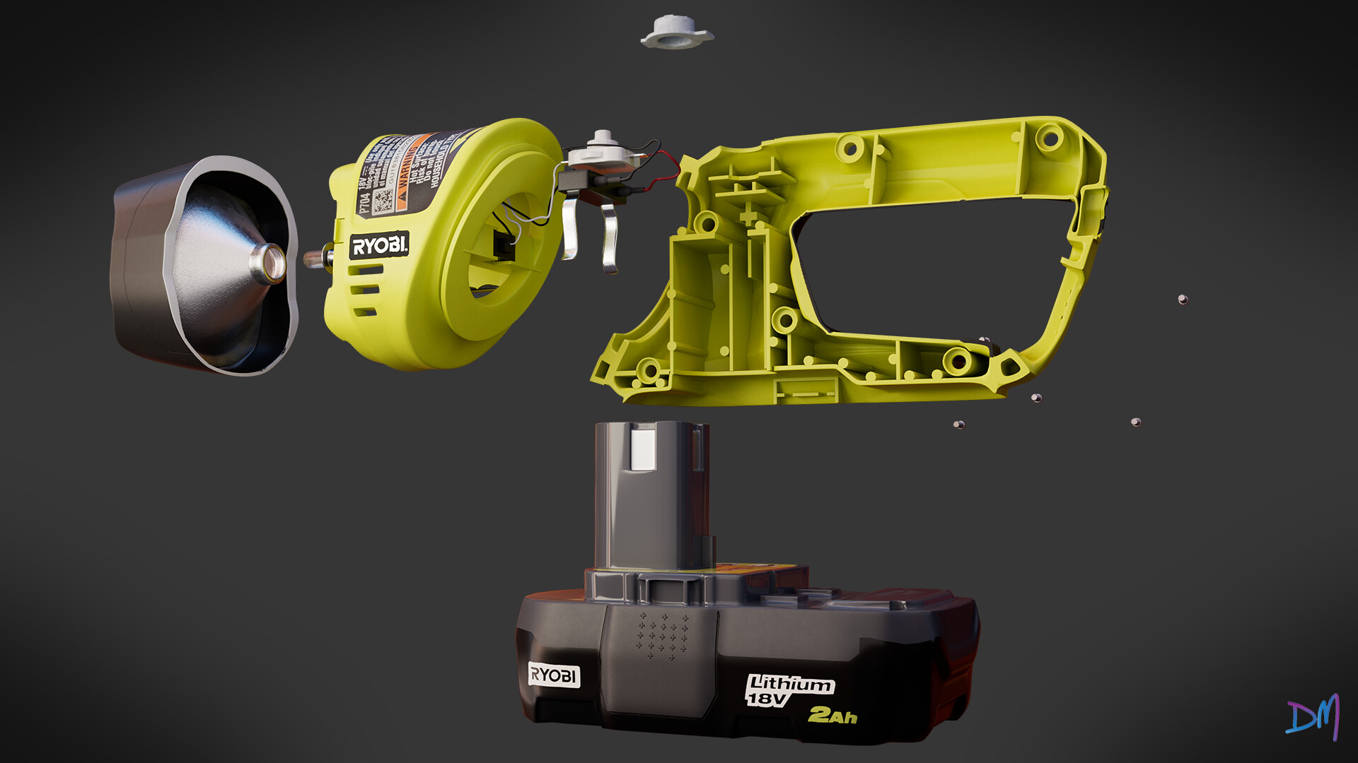 David Maclaren Art Portfolio Ryobi Flashlight Product Visualization