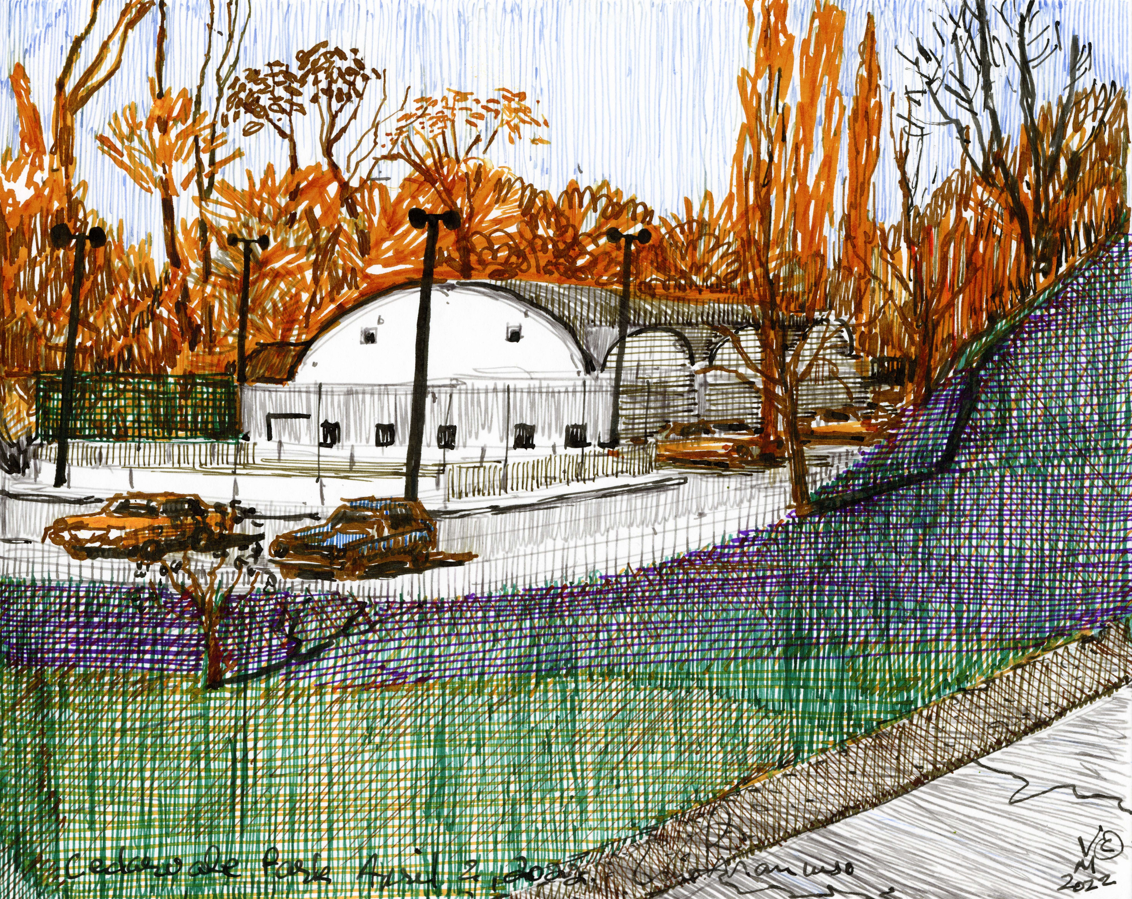 ON LOCATION, 11X8.5 Inches, pen and ink on archival paper, 2022.