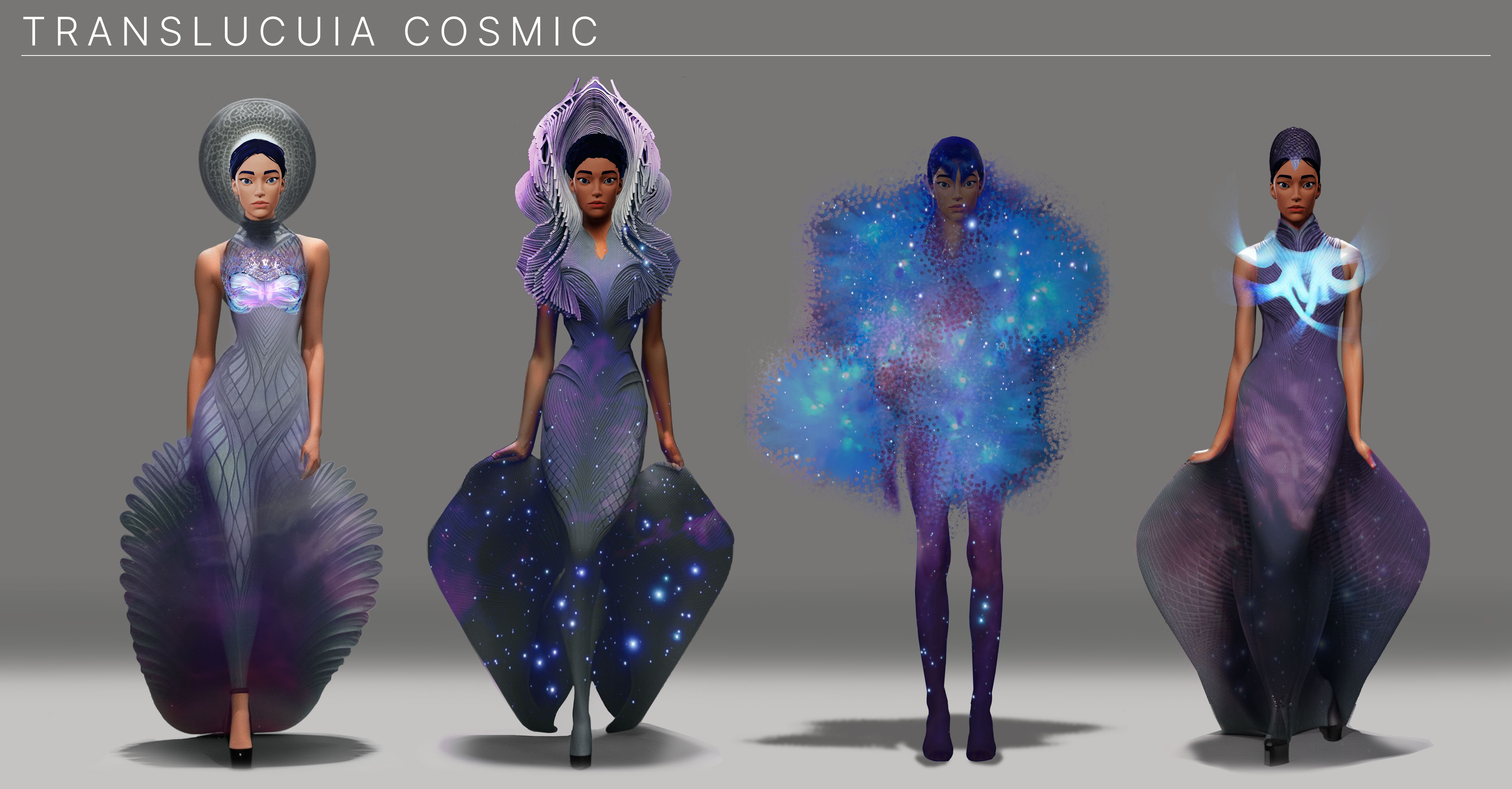 Female cosmic costume design.