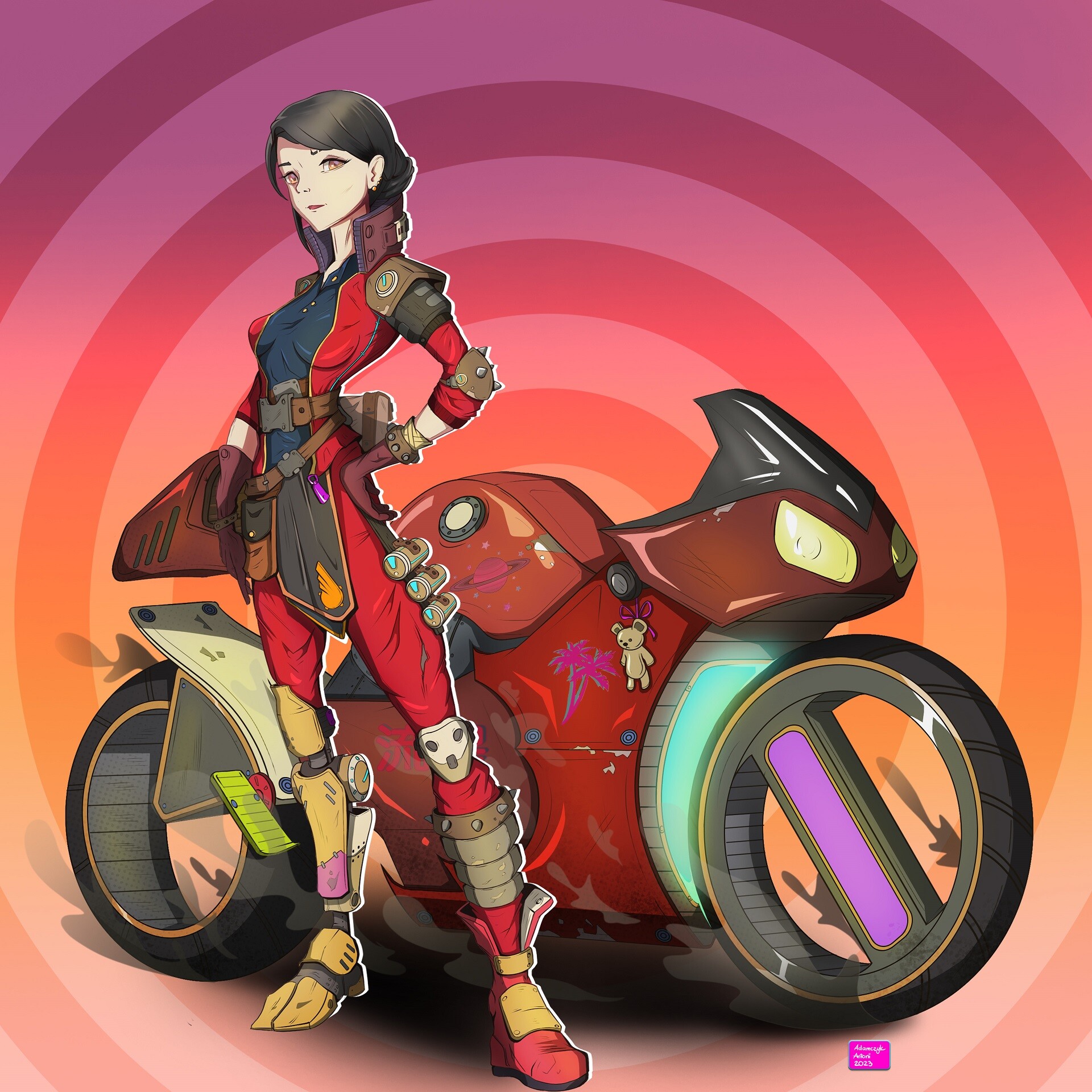 cartoon motorcycle with female drivers