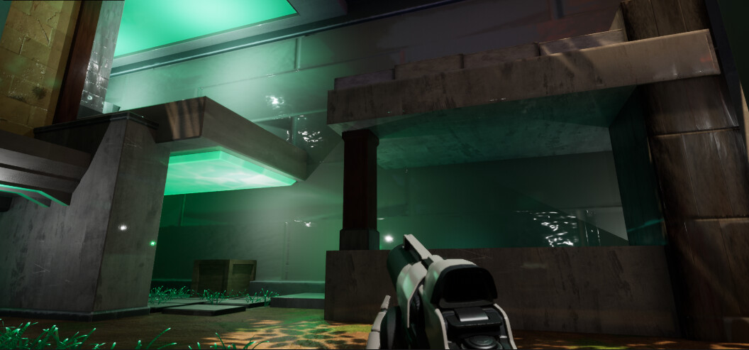 Attacker spawn looking at the little room and rising platform 