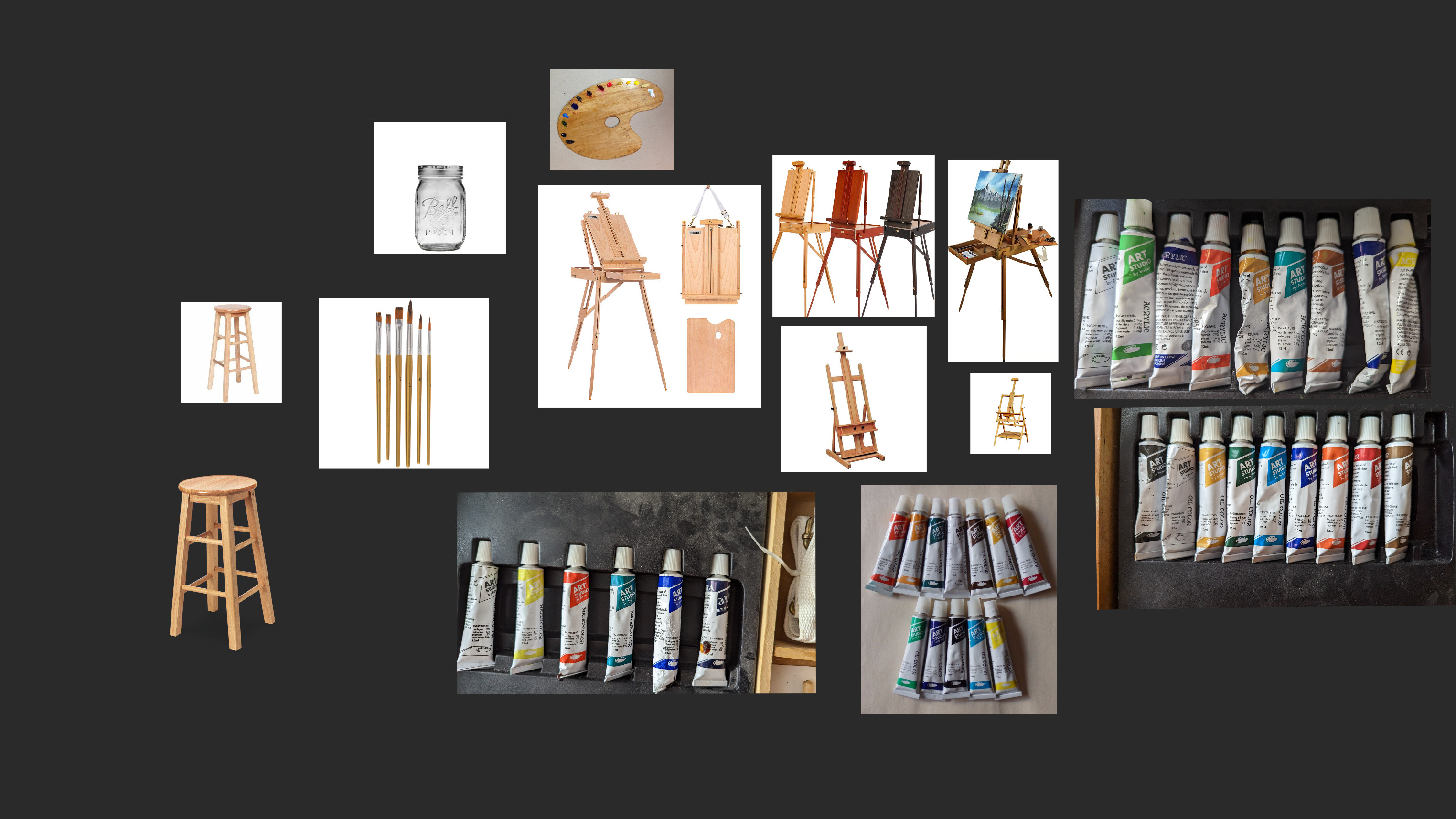 Mood board: my actual easel served as my primary reference.