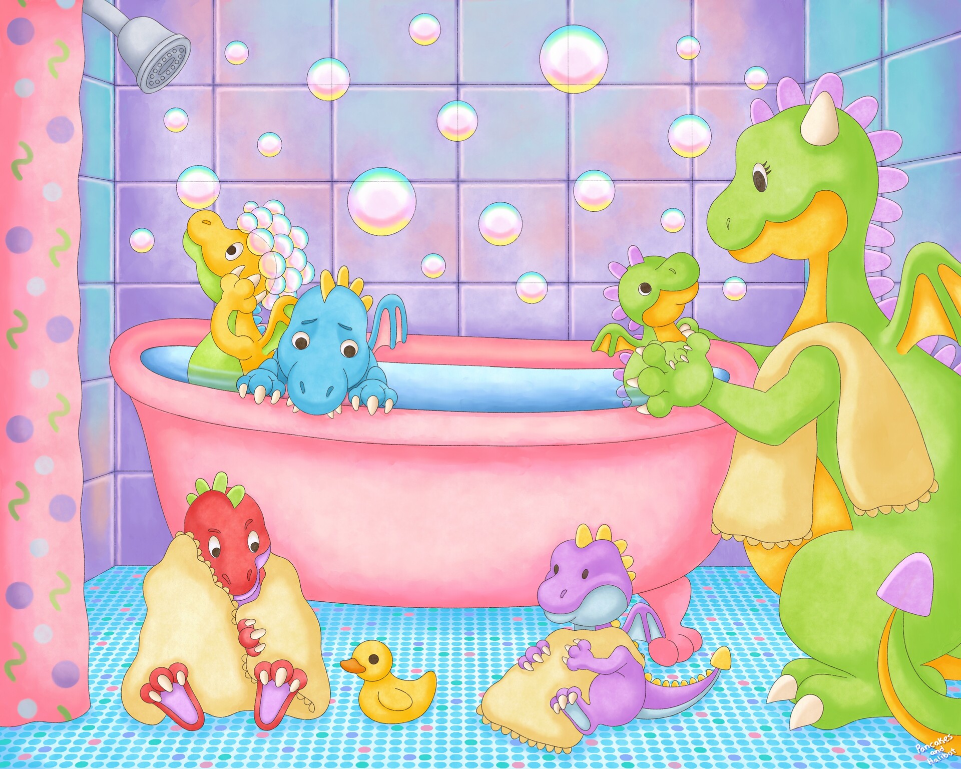 Dragon Family Bath Time by Kayla R r/AdorableDragons
