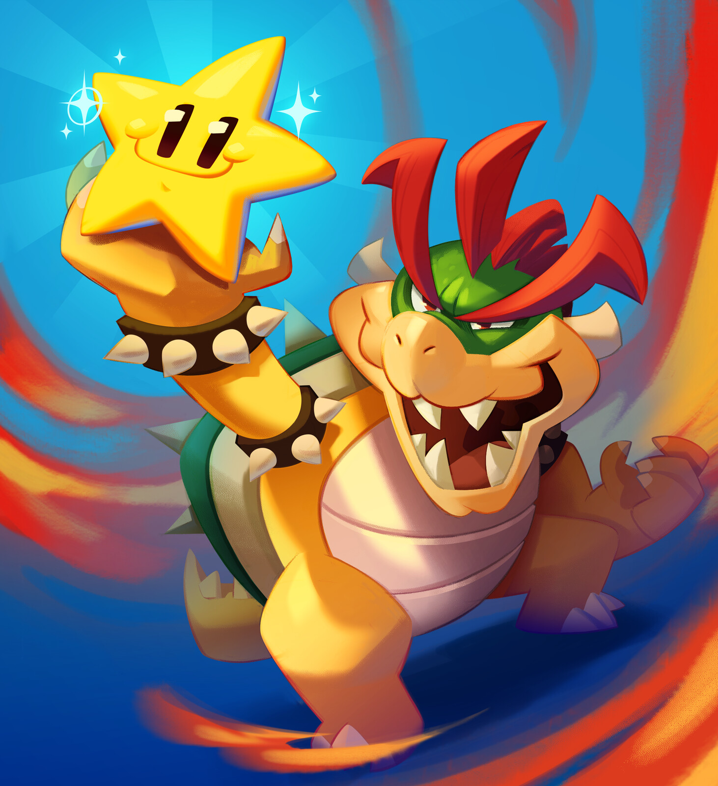 Finished! Mainly using gradient maps for colors and then polishing on top, also fixed his mouth to look more on model with Bowsers design