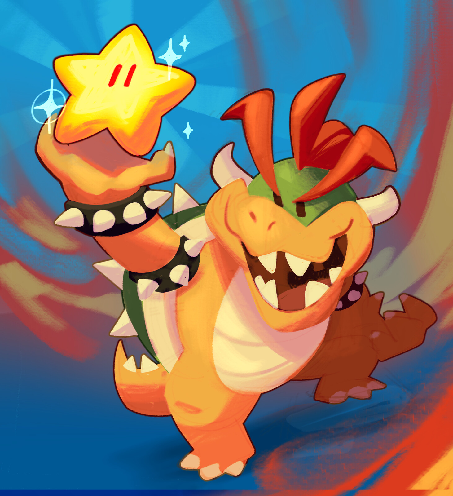 First rough thumbnail to get the pose and colors in