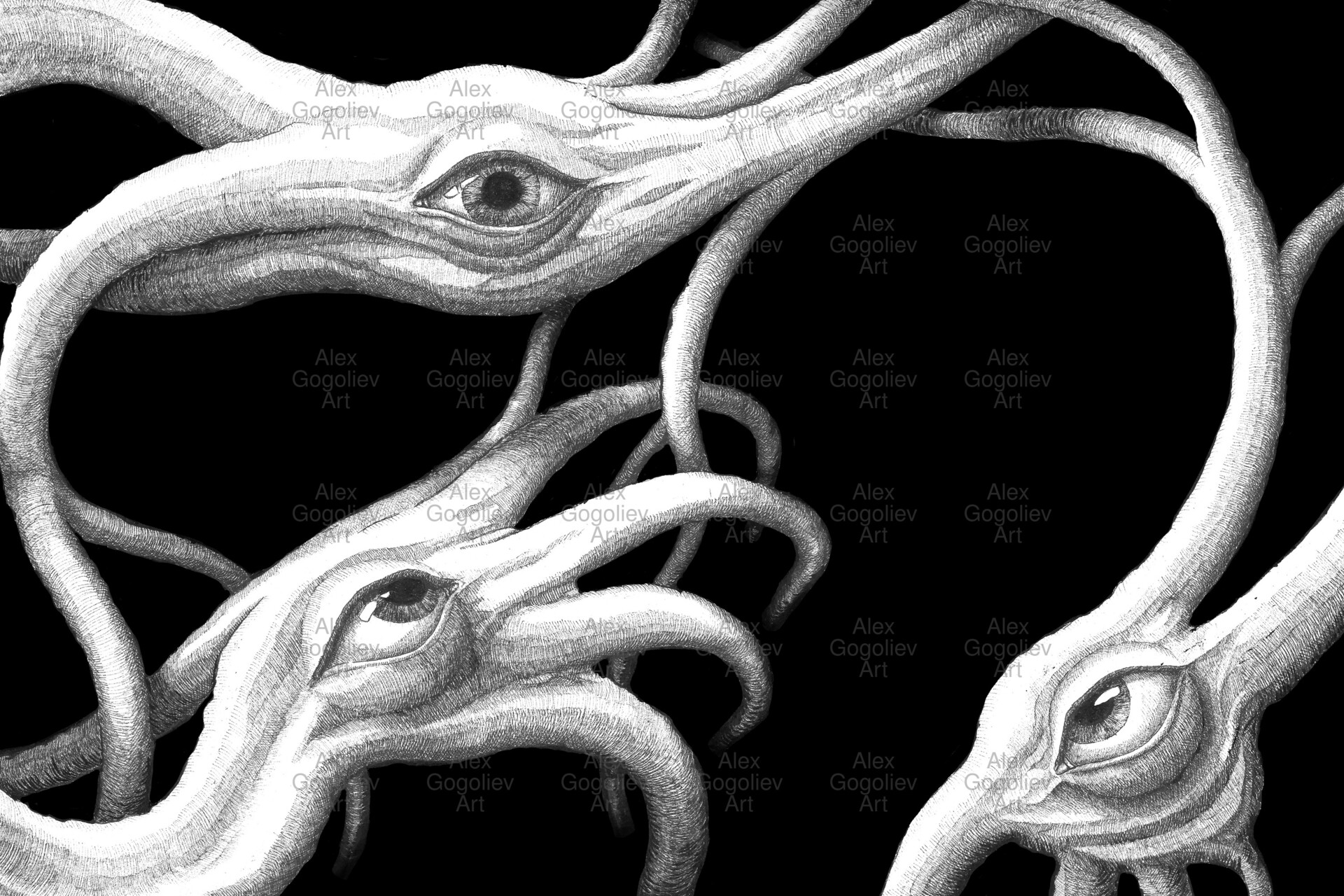 Alex Gogoliev Creepy Art, Gloomy Art, Ink Art
