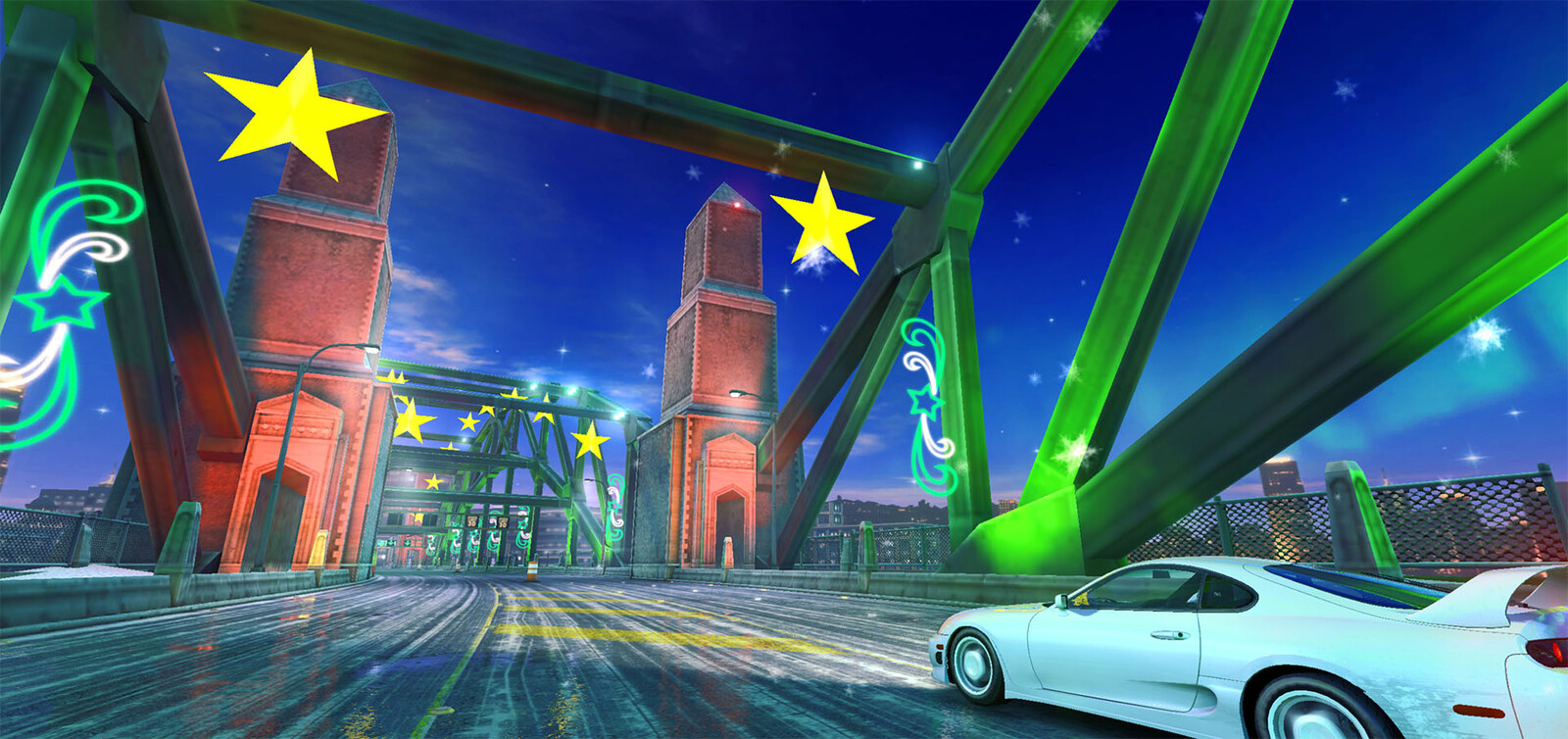 We recoloured the bridge with red and green lighting for the Xmas effect.