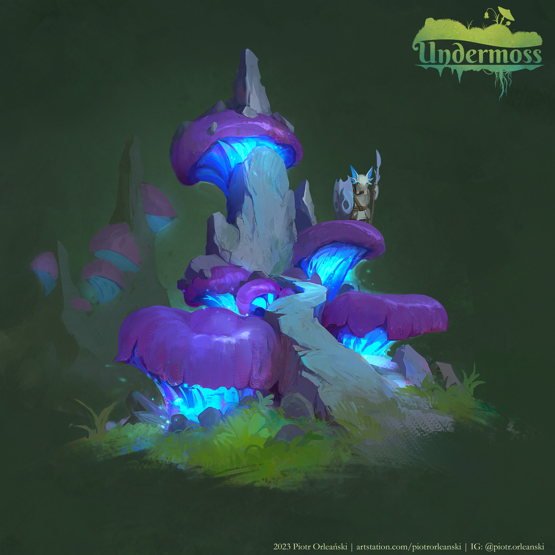 ArtStation - Undermoss - fungi and a bug