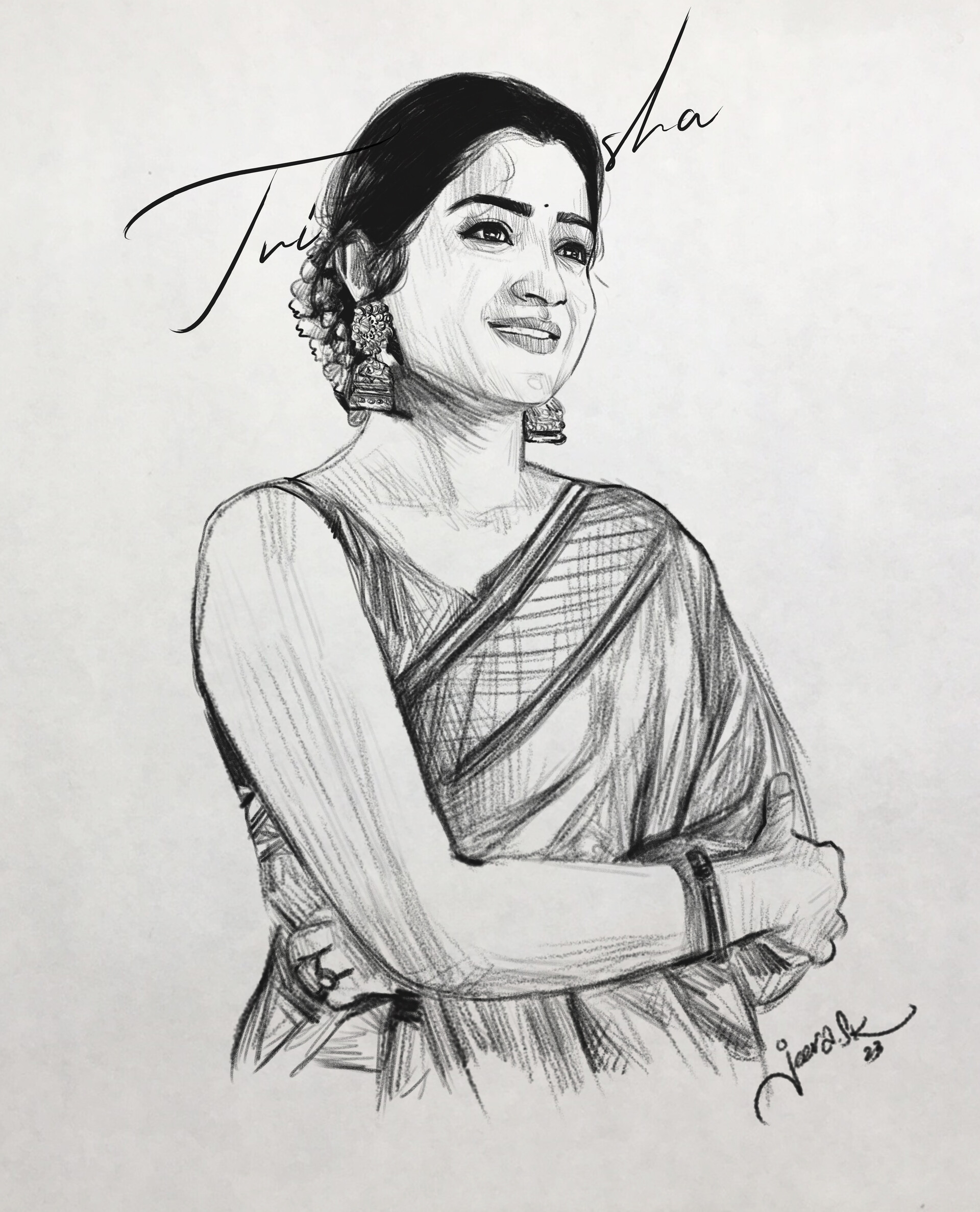 Trisha pencil drawing|| Kundavai Character drawing|| Ponniyin Selvan ||  #trishadrawing || #saiarts - YouTube