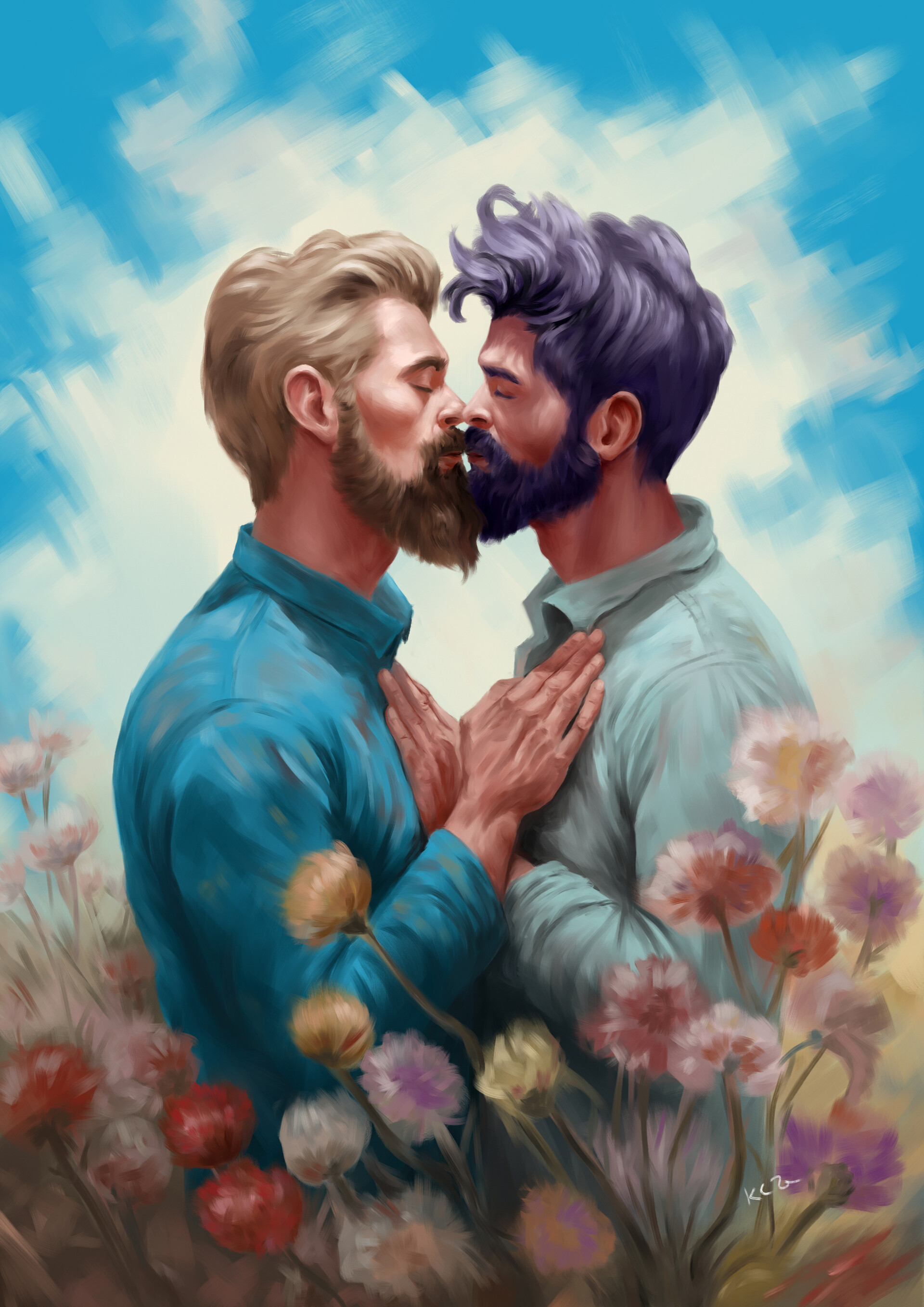 ArtStation - Embracing Serenity: Bearded Couple's Tale