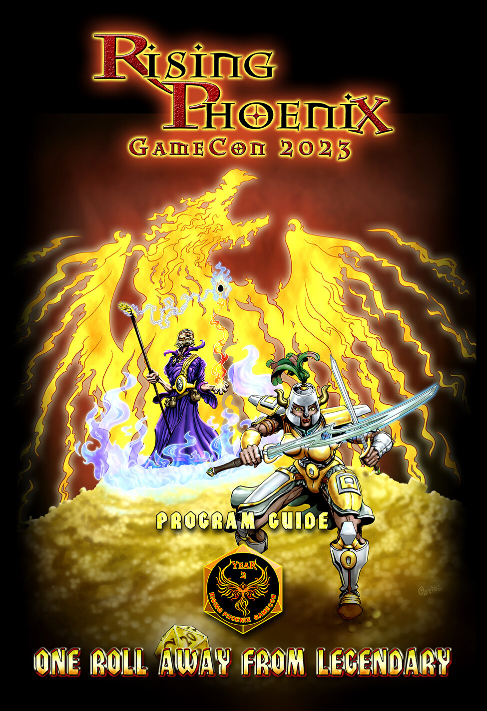 "Legendary" Annual Illustration and Program Cover Graphics for Rising Phoenix GameCon 2023