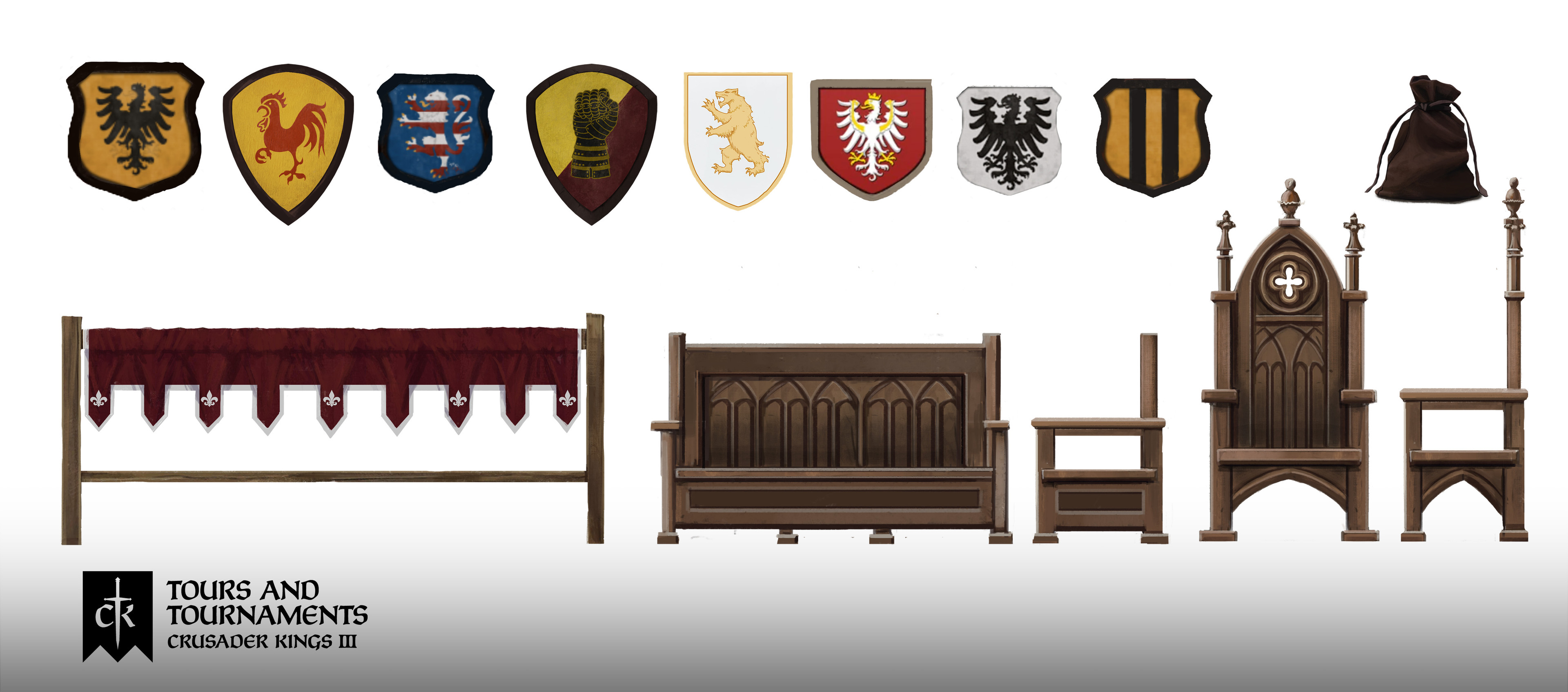 The middle railing, the thrones, the moneybag and shields not all shields are made by me. 