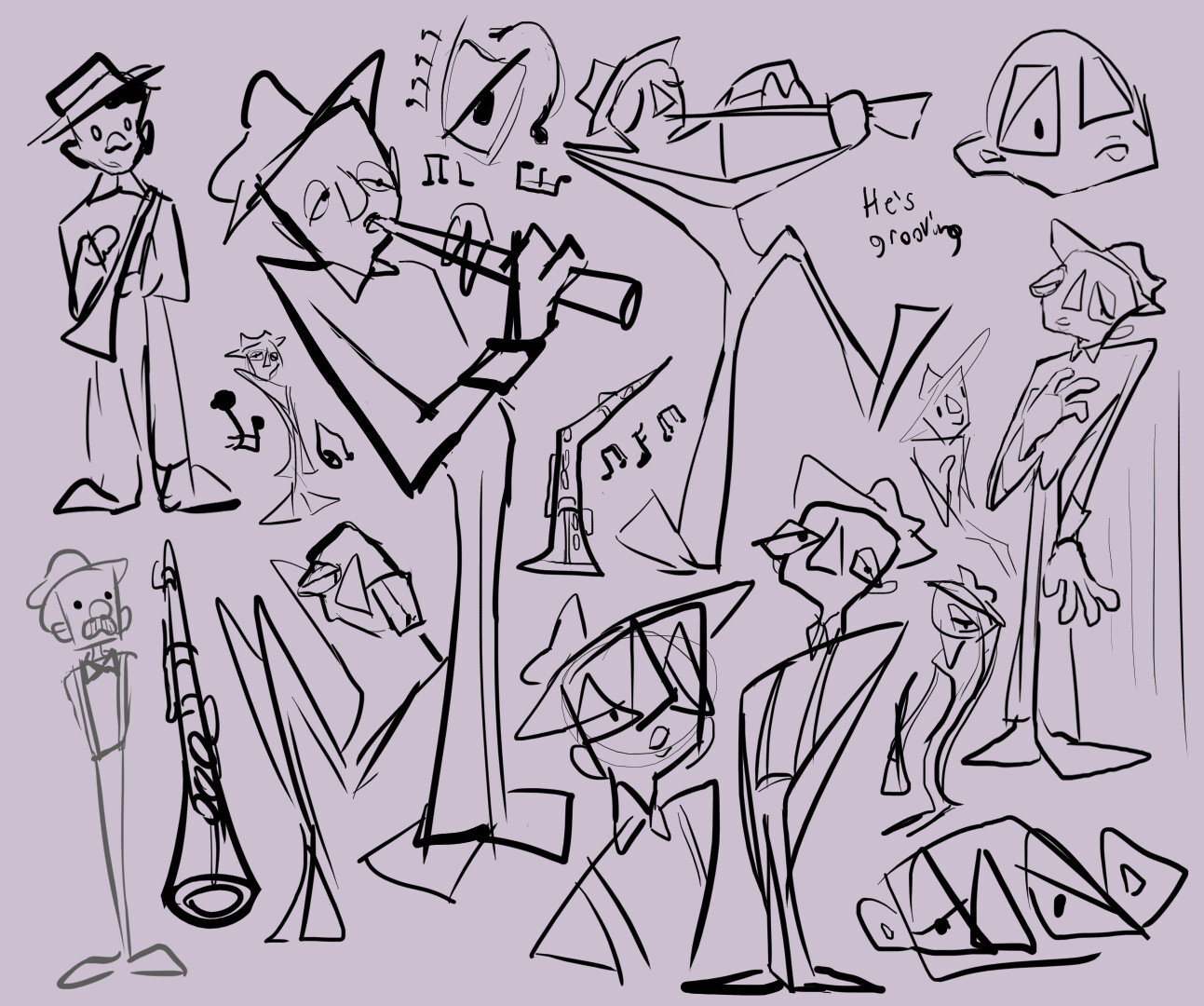 Our retelling of the fairytale involved setting the story during the 1920's prohibition era. Changing my woodsman to a woodwind player, I took main inspiration for the design from the early Harlem Renaissance movement.