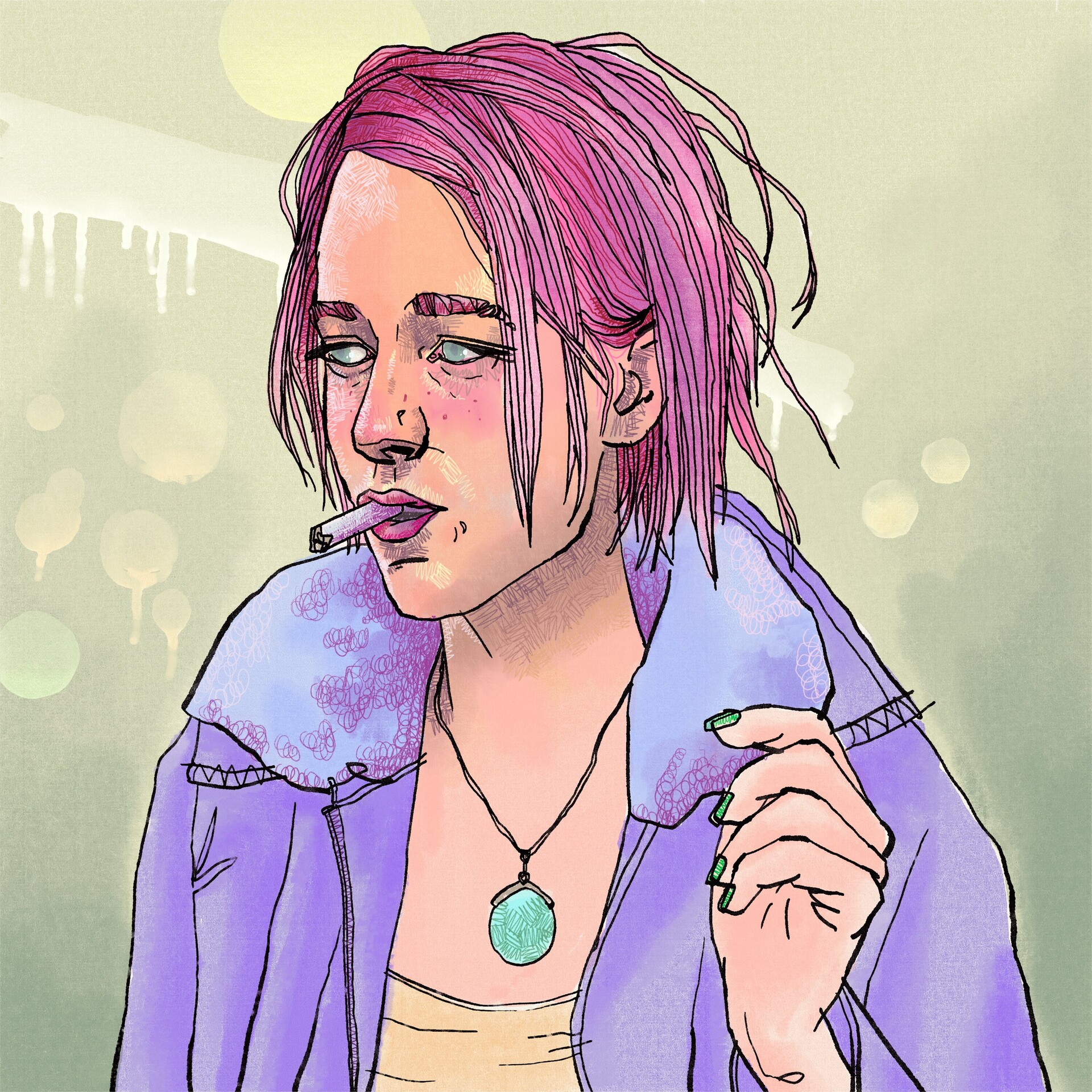 ArtStation - Smoking Person with Pink Hair