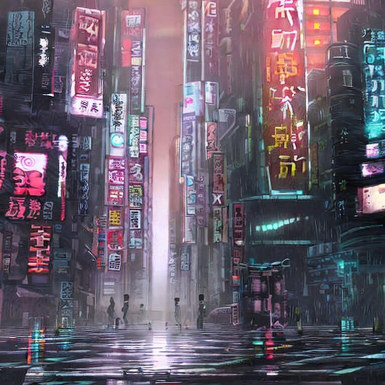 prompthunt: a cyberpunk street scene with neon lights, raining, cinematic,  atmospheric lighting, 4k uhd wallpaper, digital art trending on artstation