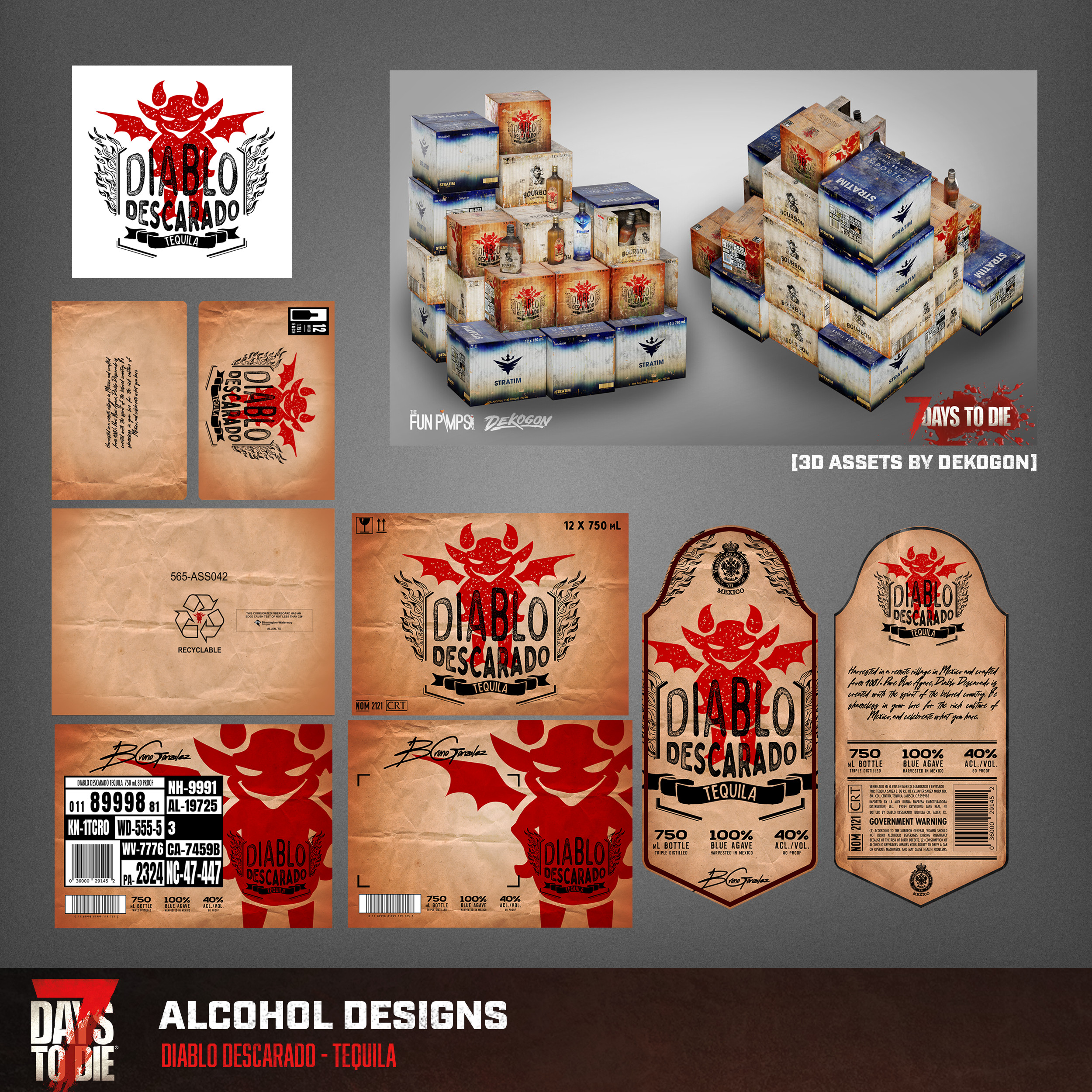 While pulling references for Tequila, I noticed that it often had the most creative and vivid designs. Diablo Descarado is an attempt at that type of  label design, with a cheeky evil mascot.