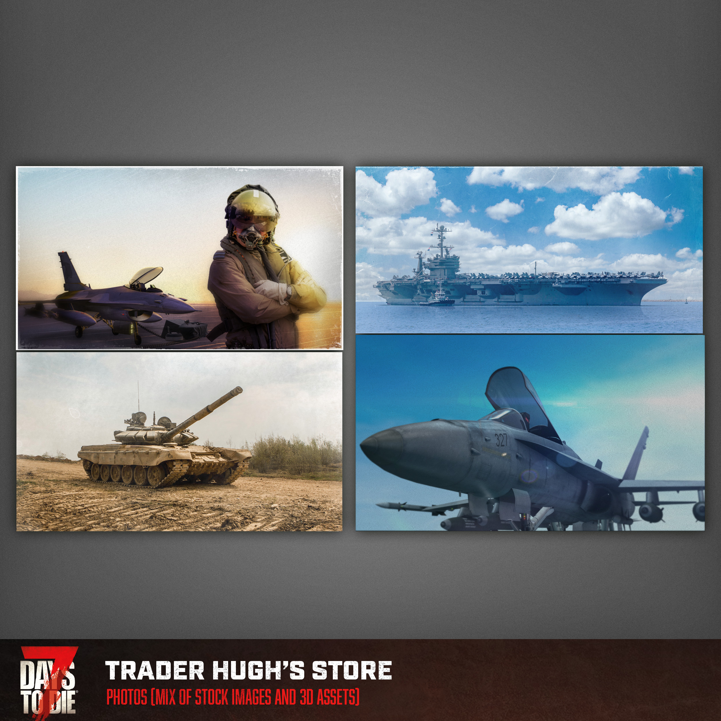 (Two of these images (the tank and bottom right jet) are different from these original concepts.) 

These photographs were made with a combination of Videocopilot's Element 3D and stock images. 